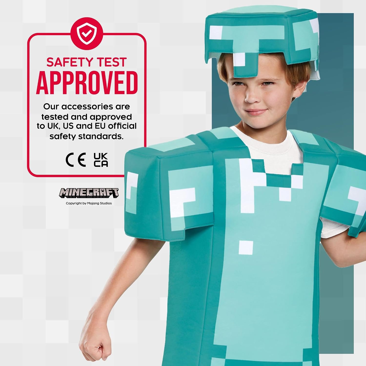 Detalle 1 de Disguise Deluxe Minecraft Diamond Armor Costume for Kids with Tunic, Pants and Hat