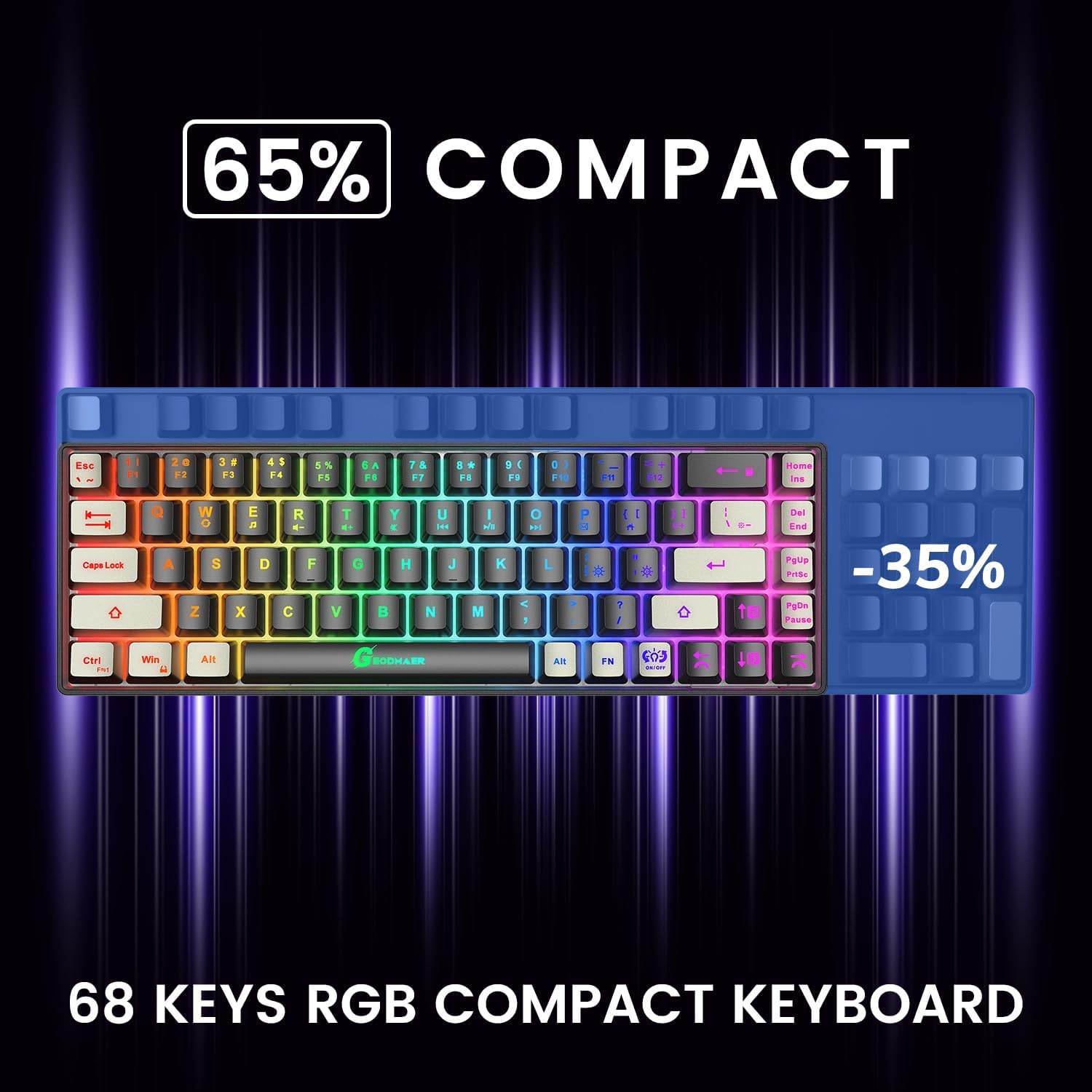Thumbnail 5 de GEODMAER 65% Gaming Keyboard and Mouse Combo — Compact 65% Layout, RGB Backlit, 7200 DPI Wired Set