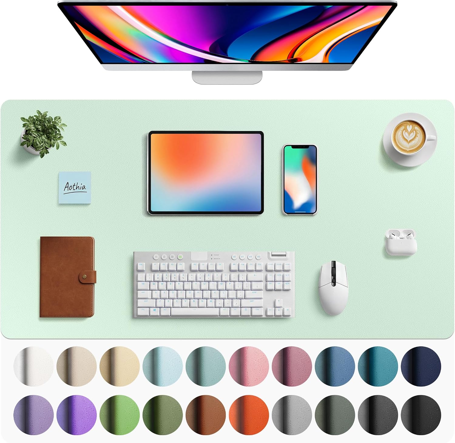 Detalle de Aothia 40" x 24" Faux Leather Desk Mat, Large Mouse Pad with Suede Backing