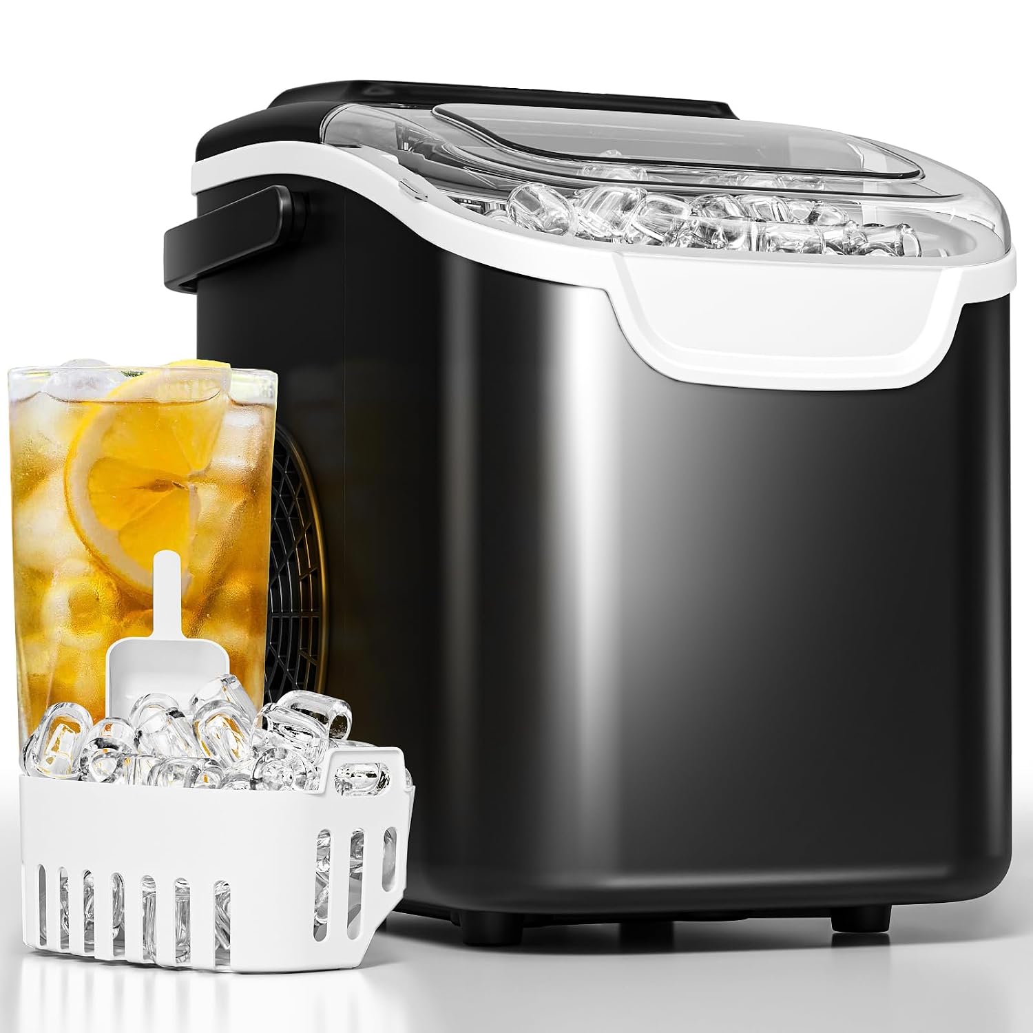 Detalle de Electactic 58012RIMO-BLACK Countertop Ice Maker with Self-Cleaning and Two Ice Sizes