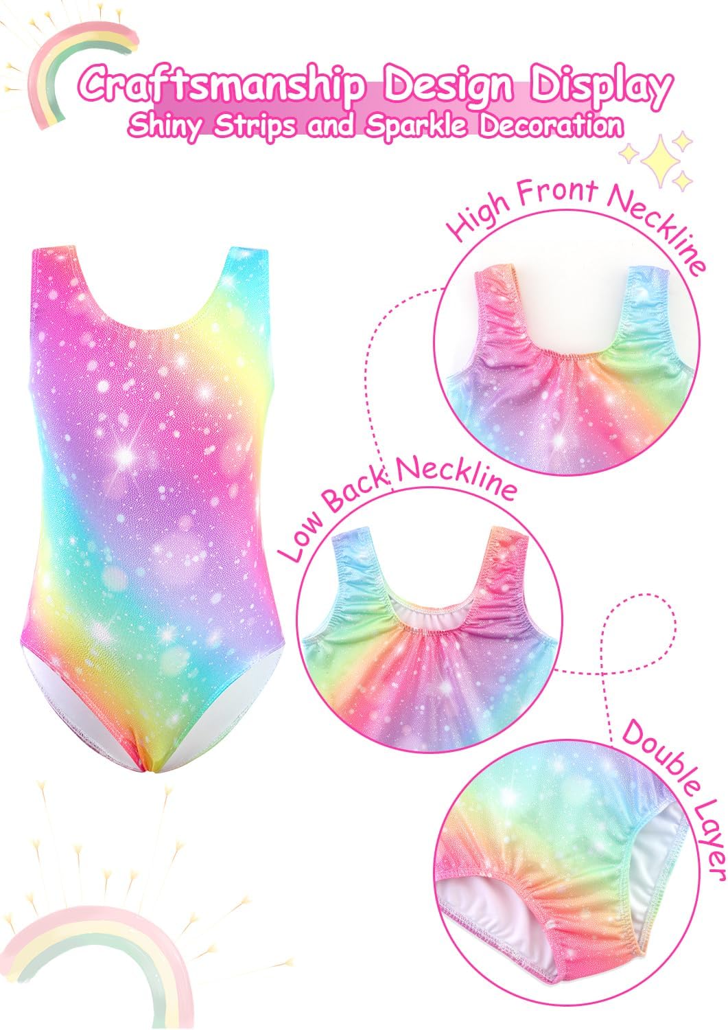 Thumbnail 1 de XiaoMoSha girls’ three-piece gymnastics leotards set (sleeveless leotard, shorts and hairband), ages 3–12