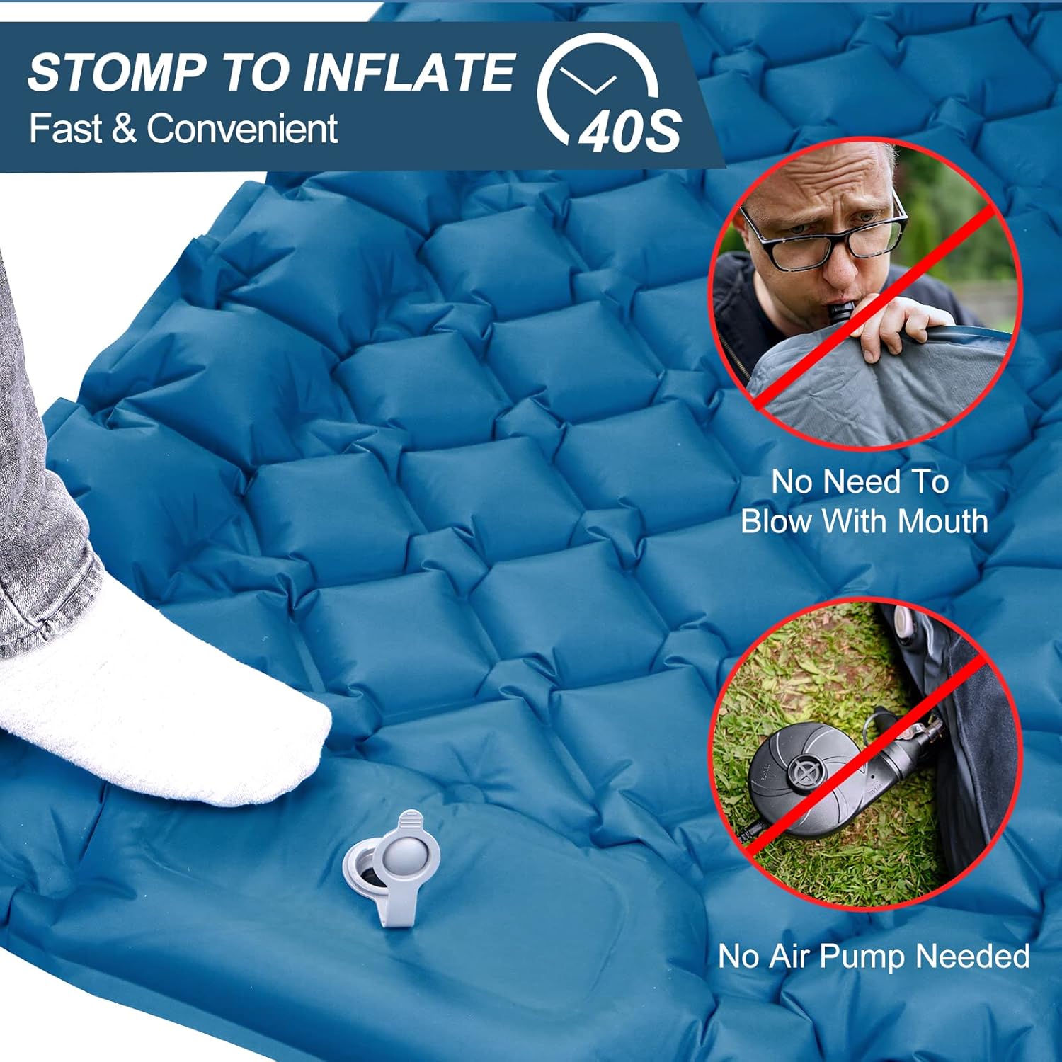 Detalle 2 de NHOWIN Camping Mat: 9cm Thick Ultralight Inflatable Mattress with Built-in Foot Pump
