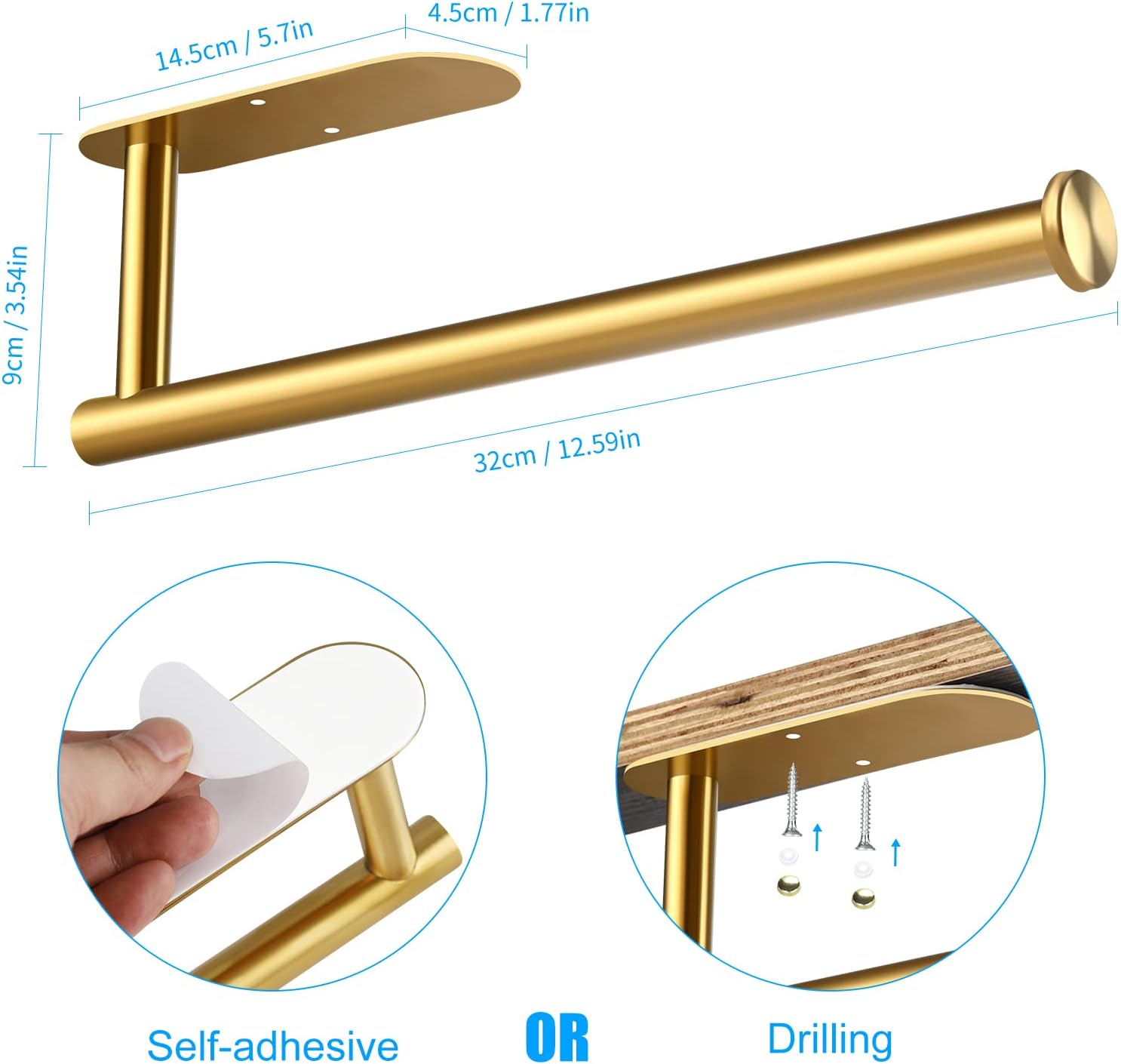 Detalle de Fvviia Under-Cabinet Paper Towel Holder, Gold, SUS304 Stainless Steel