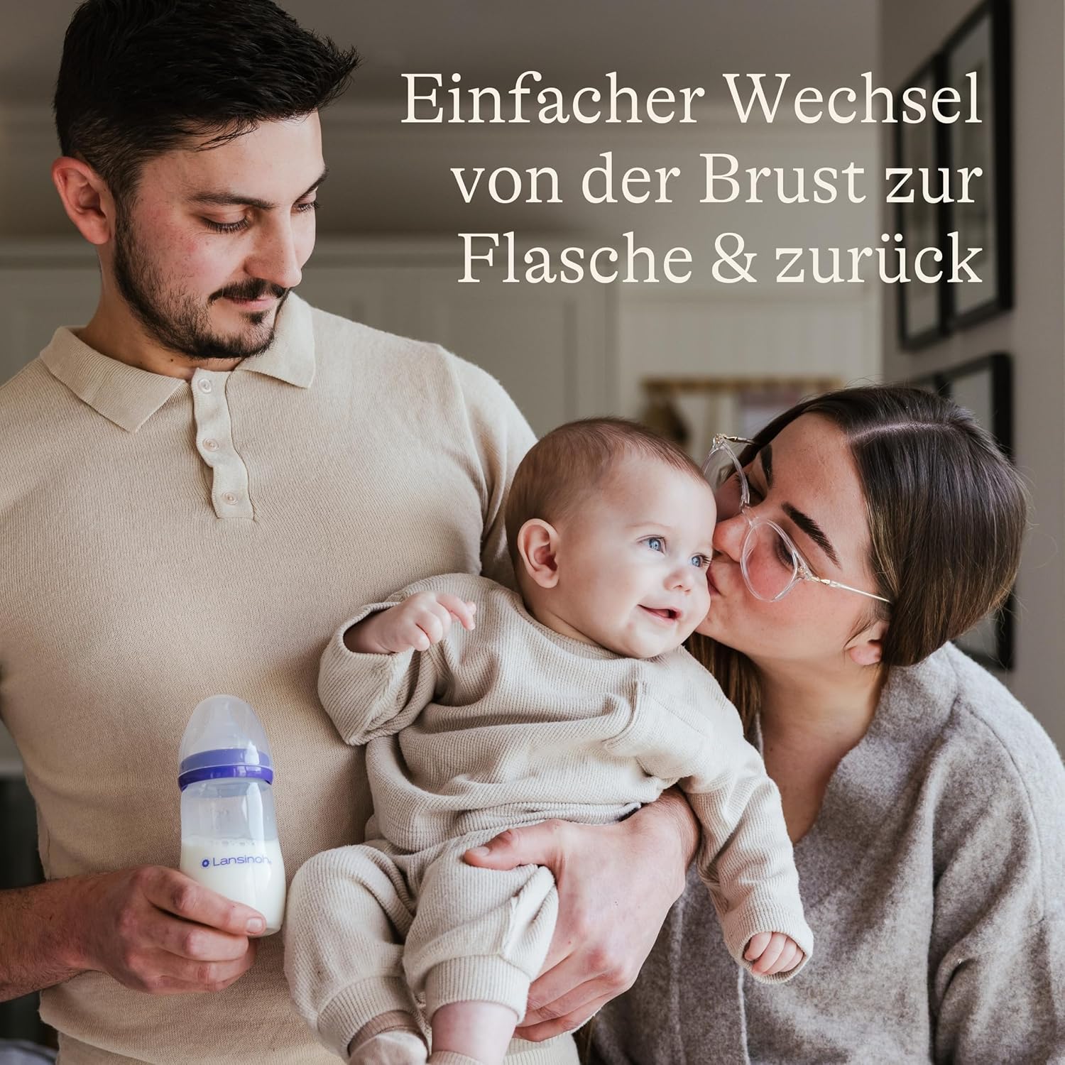 Detalle de Lansinoh Babyflaschen mit NaturalWave Sauger Gr. S – Doppelpack 160 ml, kompaktes Design, stapelbarer Deckel