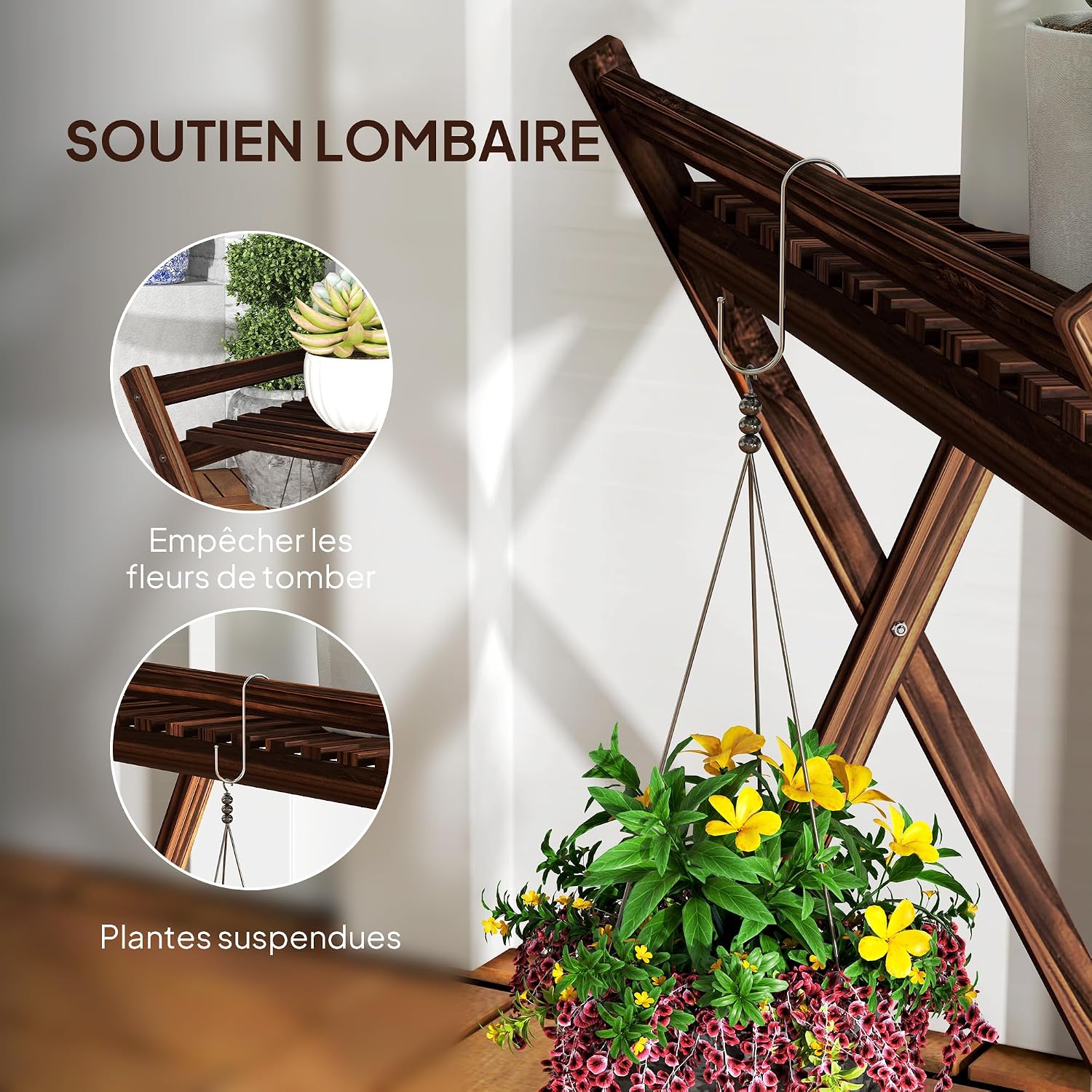 Detalle 1 de Outsunny 84H-186V00TN plantenstandaardset met 2 niveaus, bruin hout