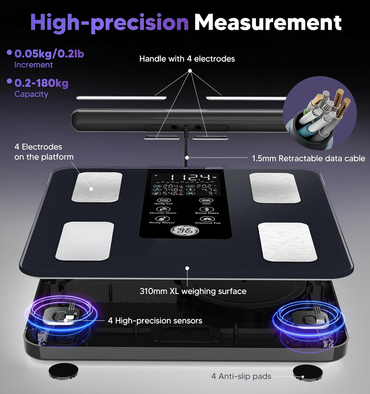 Thumbnail 4 de GE 8‑Electrode Smart Bathroom Scale 180 kg