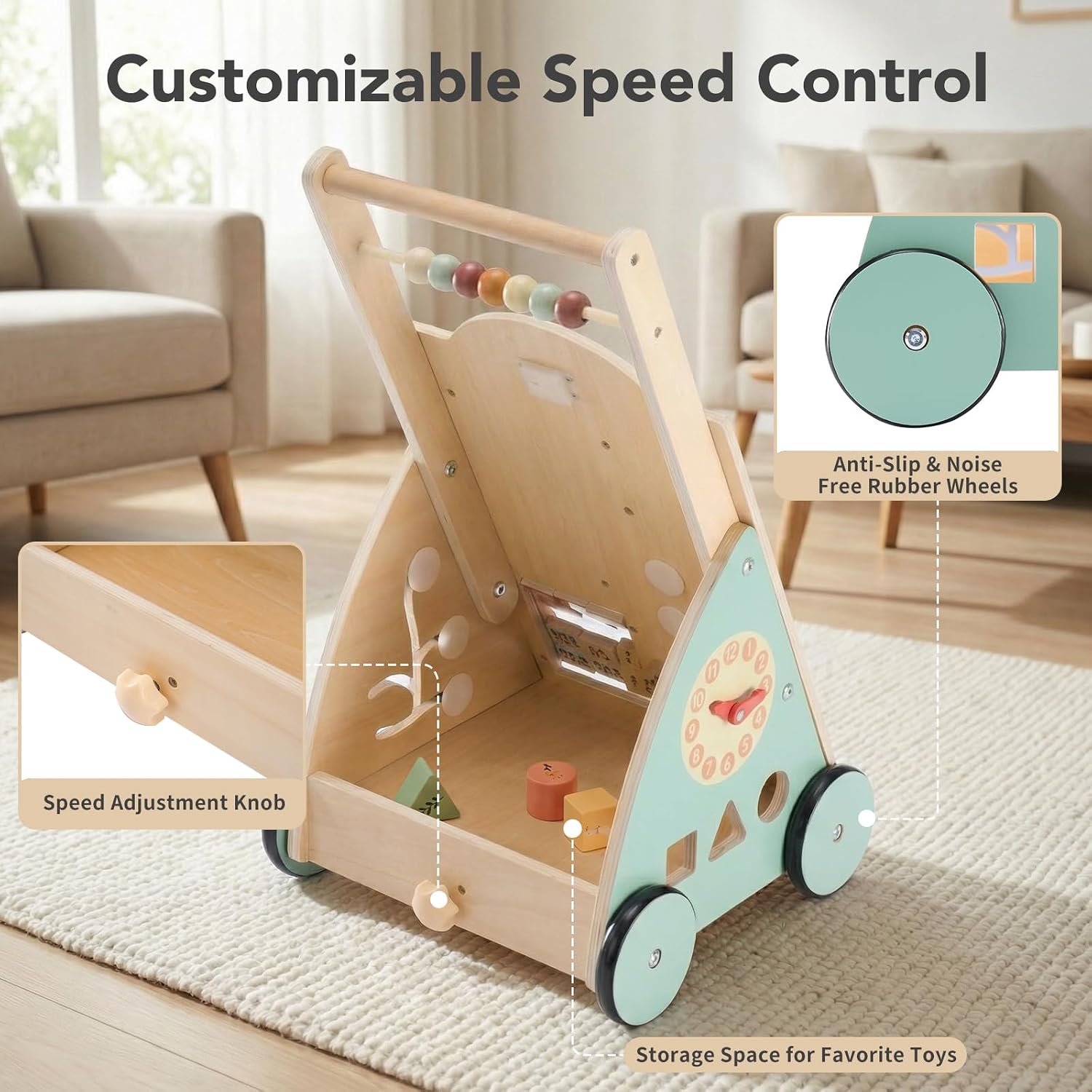 Thumbnail 2 de NEWBULIG Wooden Baby Walker Natural Wood