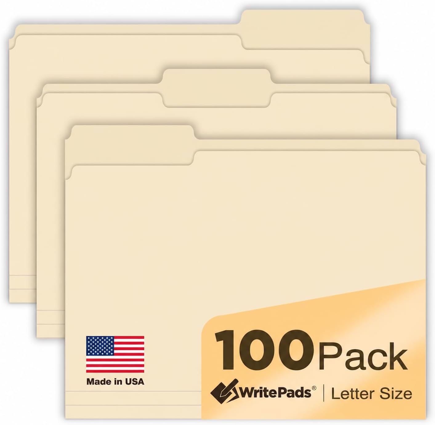 Detalle de WritePads Manila Folder-100 Manila File Folders, Letter Size, 1/3-Cut Tabs, 100 Pack