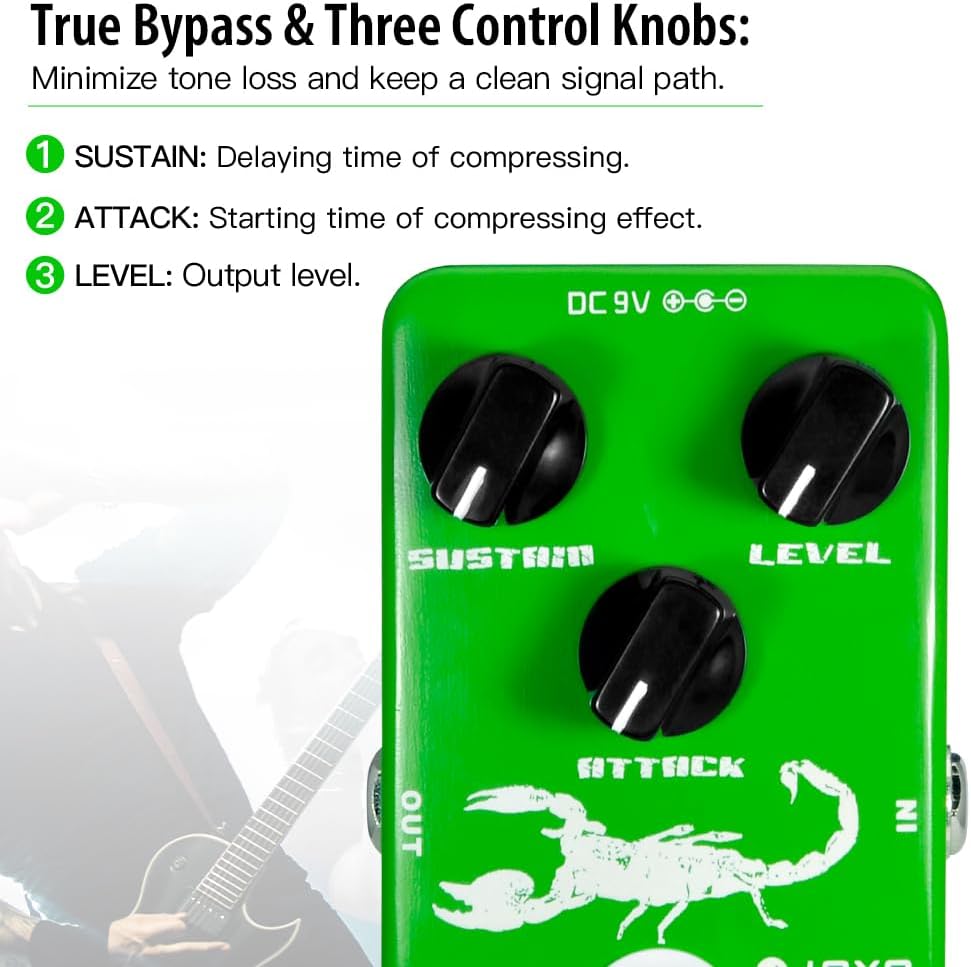 Detalle de JOYO JF-10 Dyna Compressor Guitar Pedal with Sustain, Attack and True Bypass