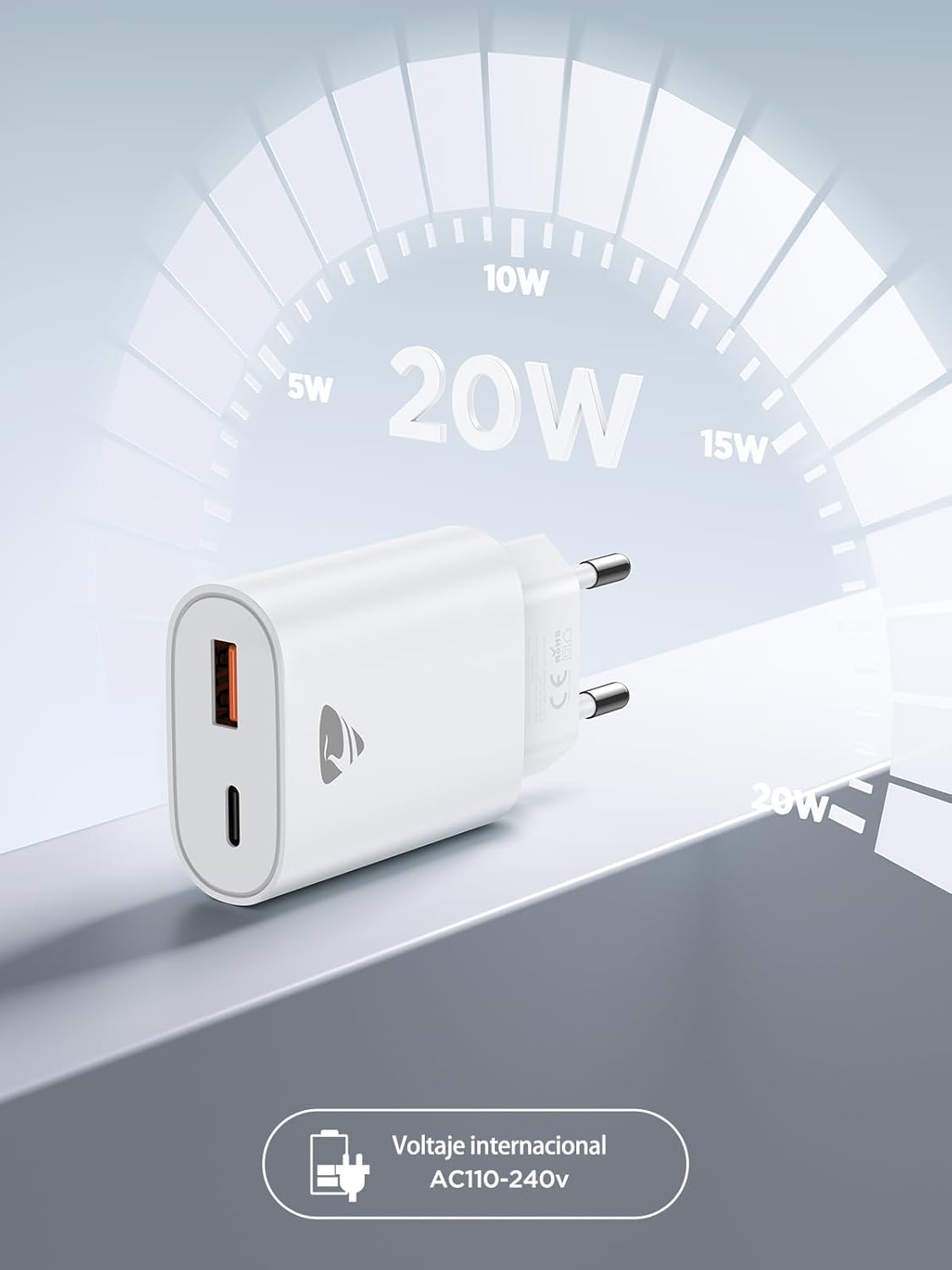 Thumbnail 3 de Aioneus Cargador USB 20W con USB‑C y USB‑A (PD + QC) para iPhone, iPad y móviles Samsung
