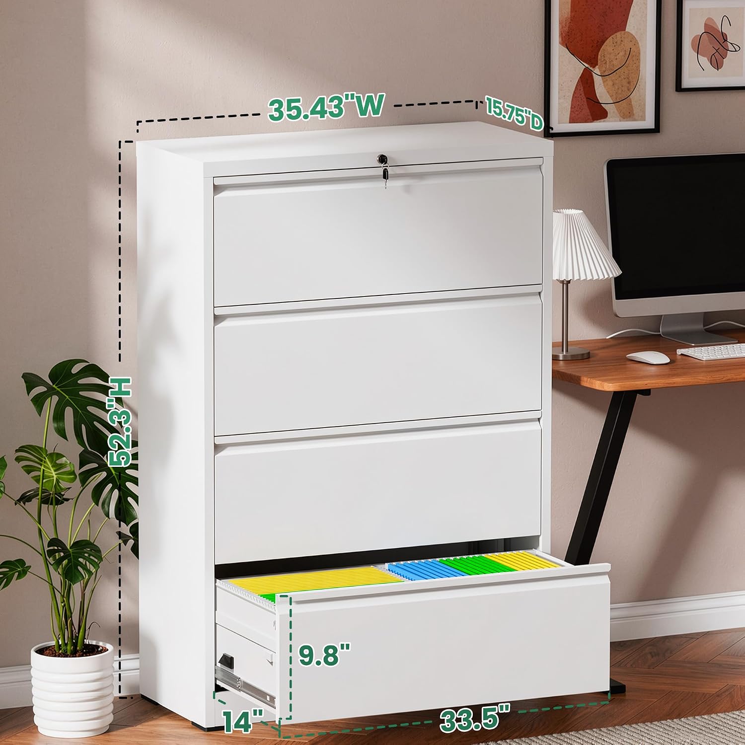 Detalle 2 de VIYET LFC001 4-Drawer Lateral File Cabinet with Lock, White Steel