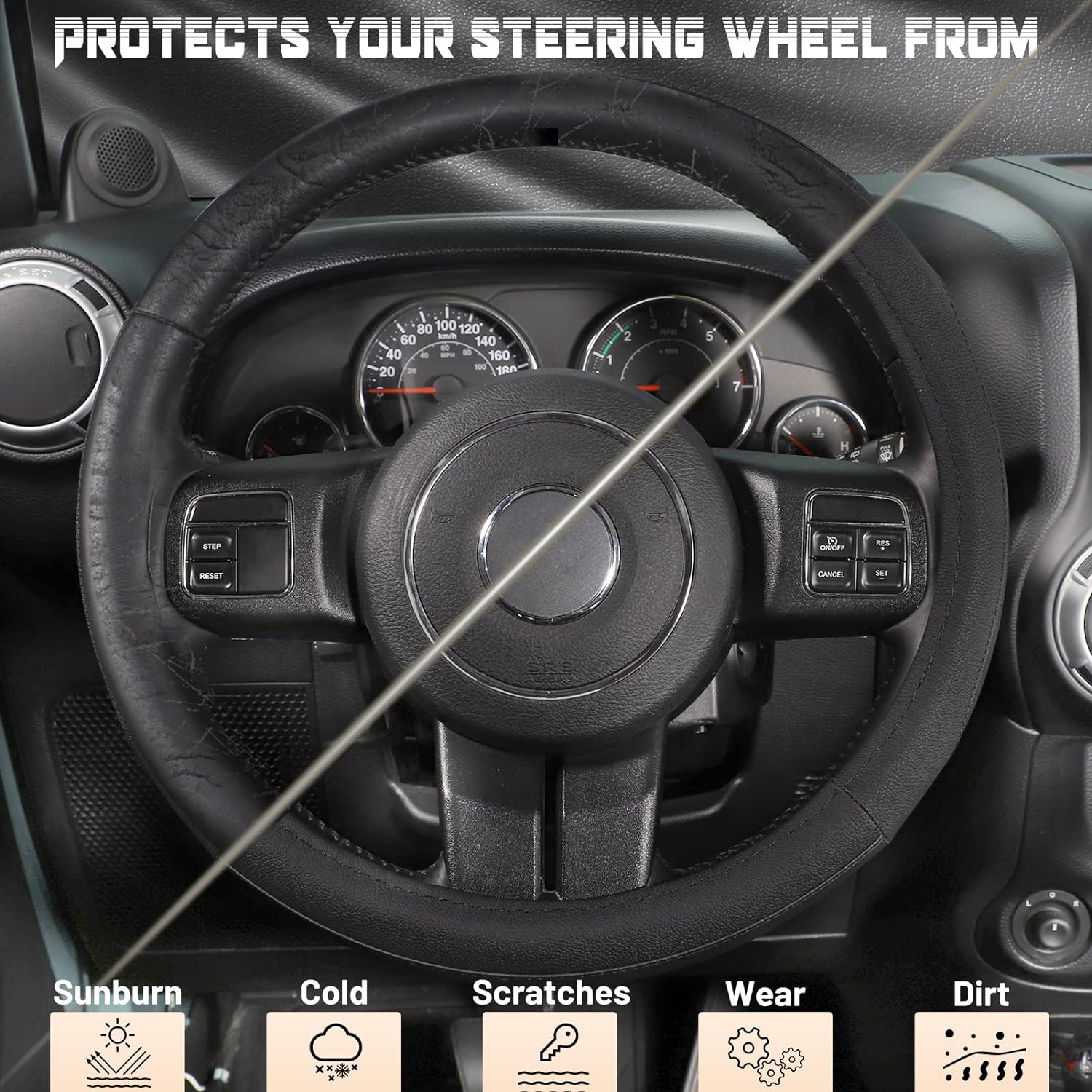 Detalle 2 de SEG Direct Microfiber Leather Steering Wheel Cover (Black) for 15.5–16 in Wheels