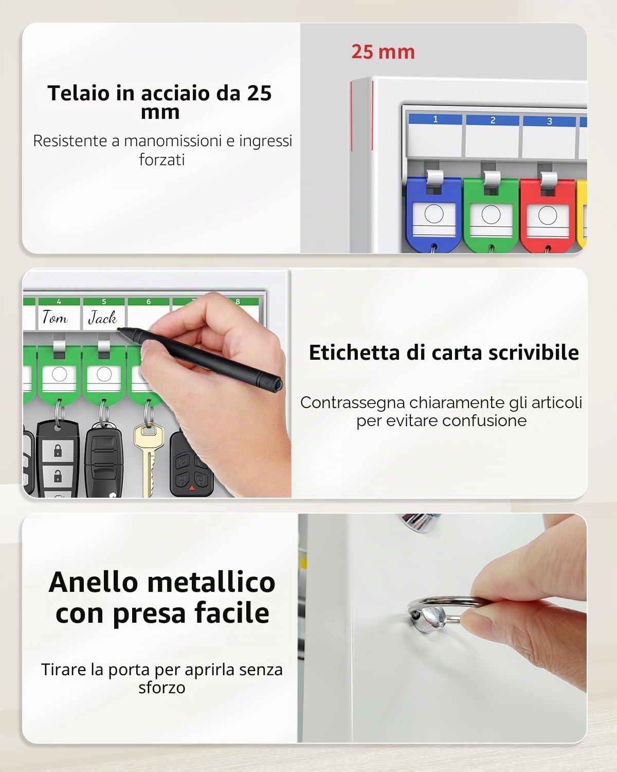 Thumbnail 4 de Uniclife Scatola di serratura per chiavi 32 posizioni – portachiavi e etichette resistenti, montaggio a parete