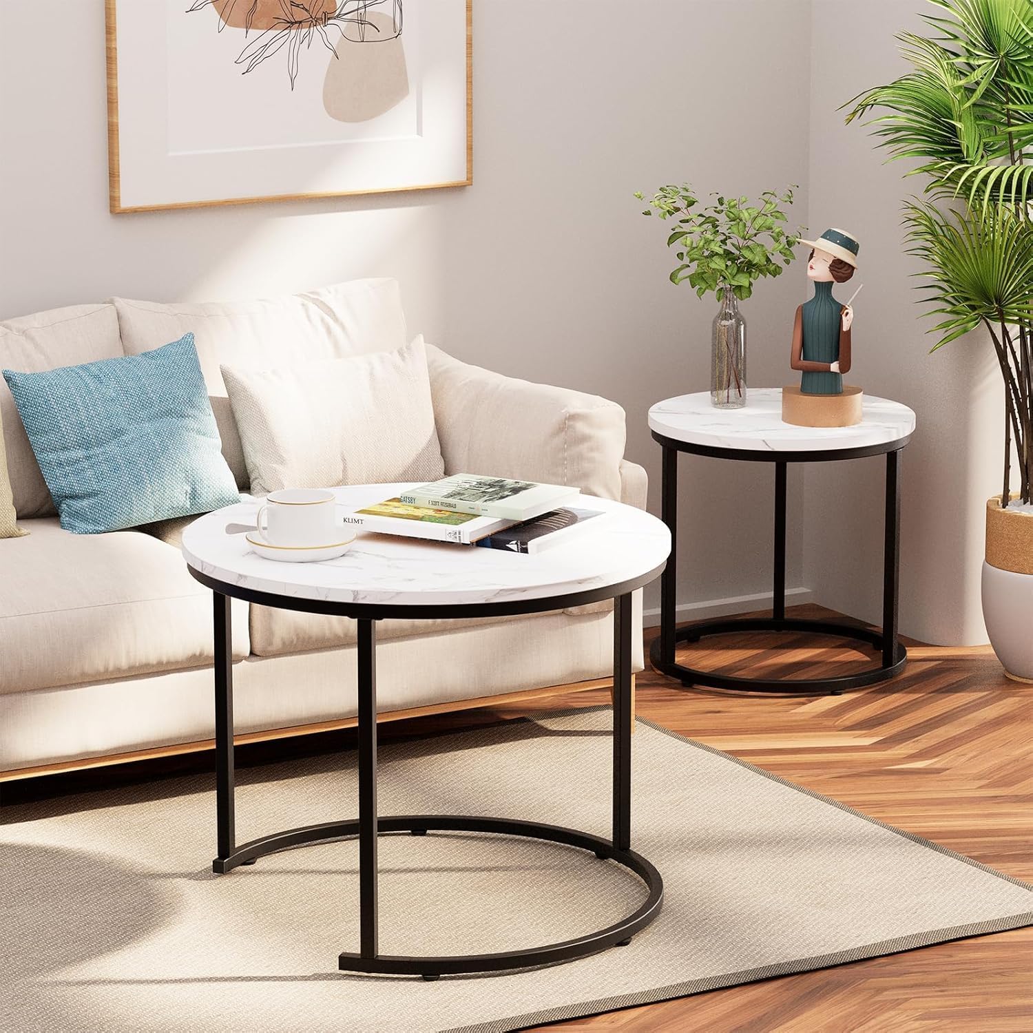 Thumbnail 6 de Huhote Nesting Round Coffee Tables Set