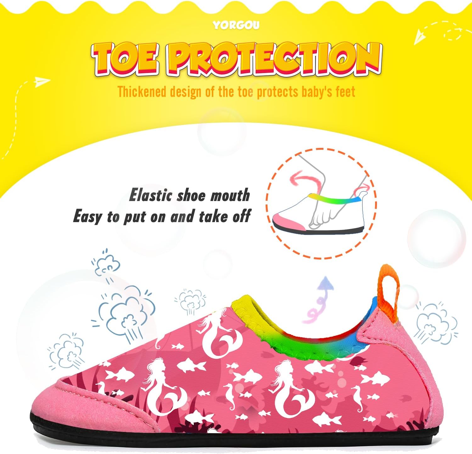 Detalle de Yorgou Mermaid Pink Water Shoes for Toddlers – Non-Slip Beach & Pool Aqua Socks (UK size 6.5/7)
