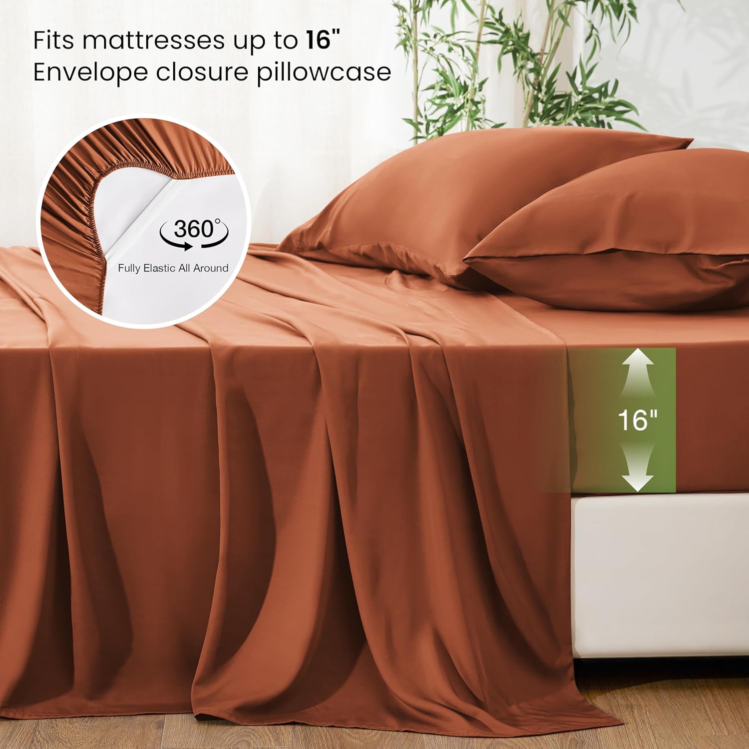 Thumbnail 3 de Love's cabin King 4-Piece Bamboo Rayon Sheets: Silky, Breathable Luxury with Deep 16-Inch Pockets