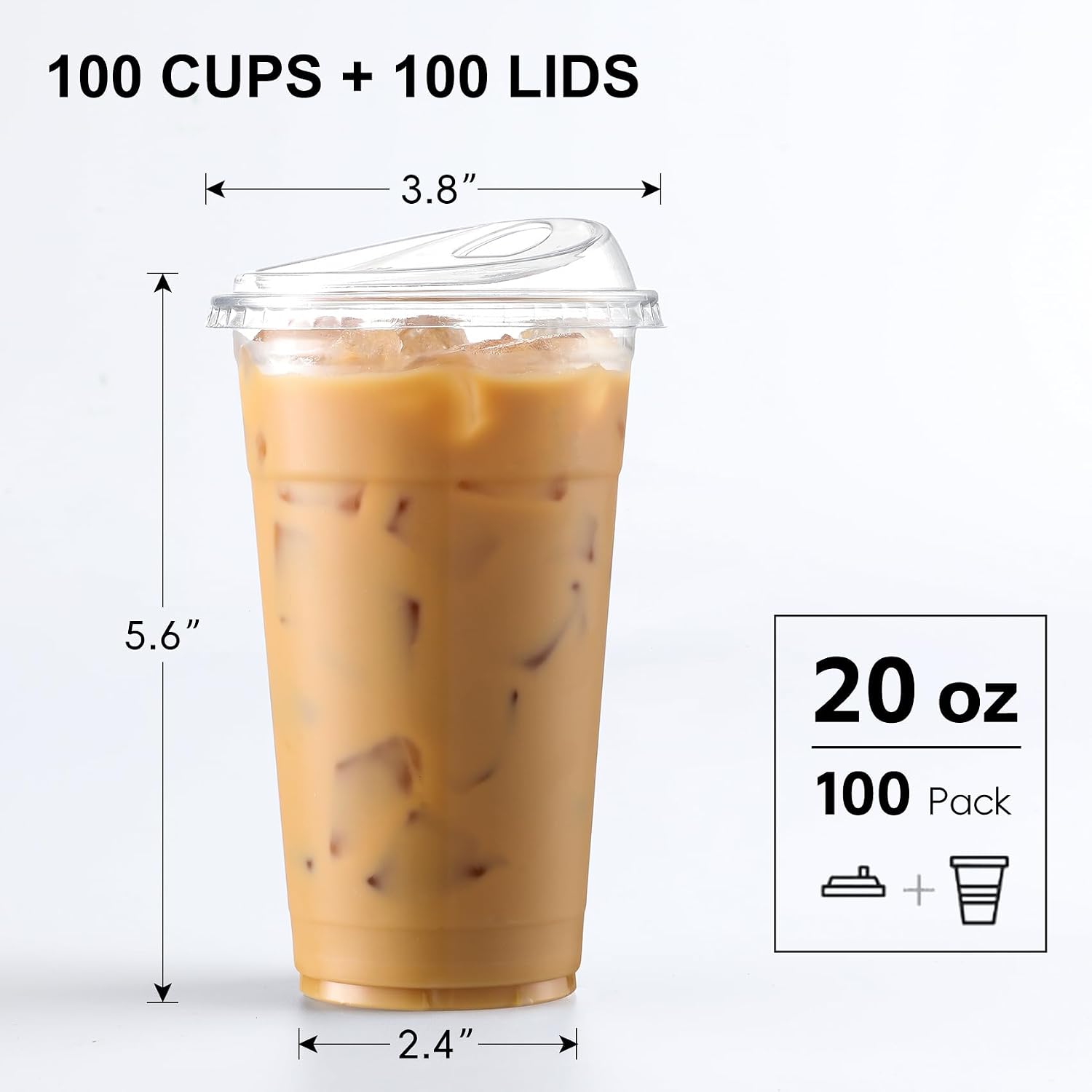Detalle 2 de AOZITA 100 Pack 20 oz Cups with Sip-Lids — BPA-Free, Strawless Disposable Cups for Iced Coffee, Smoothies, and Cold Beverages