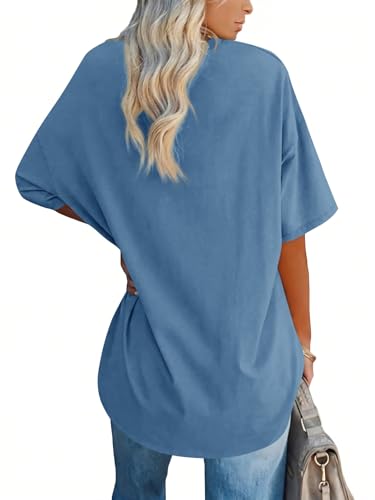 Thumbnail 1 de Ebifin Damen Oversize T-Shirt mit V-Ausschnitt, Grau-Blau, XXXL