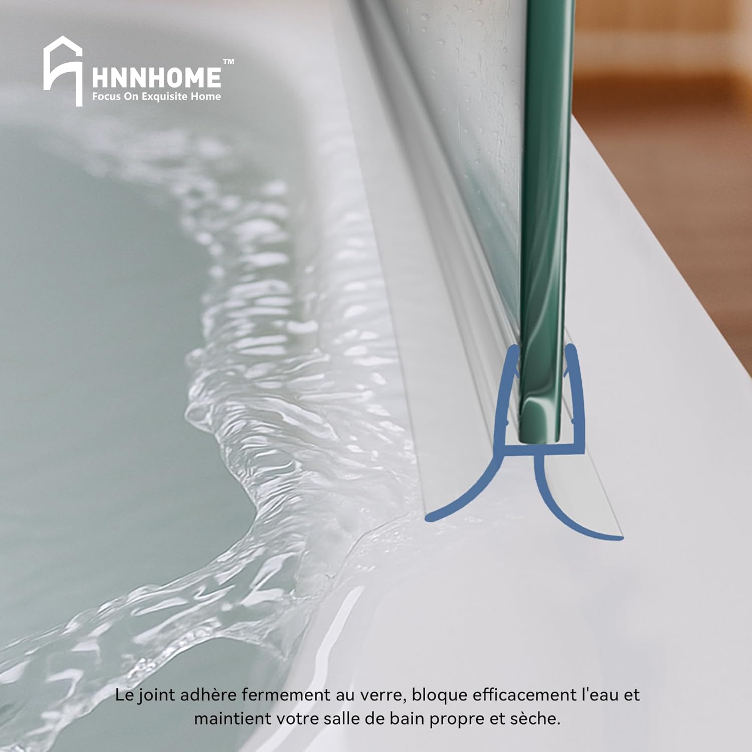 Thumbnail 6 de Joint de porte de douche HNNHOME pour paroi en verre 4 à 6 mm (droit ou incurvé) avec 20 mm de jeu