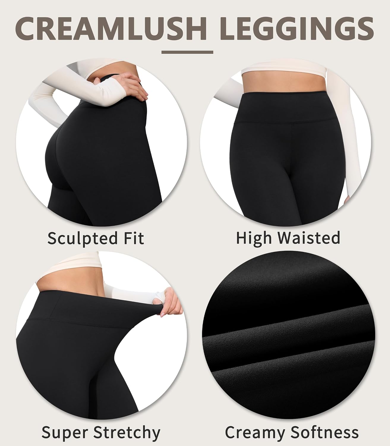 Detalle de VALANDY Creamlush 4-Pack Capri Leggings (High-Waisted, Stretchy Yoga & Lounge Pants) — S-3XL
