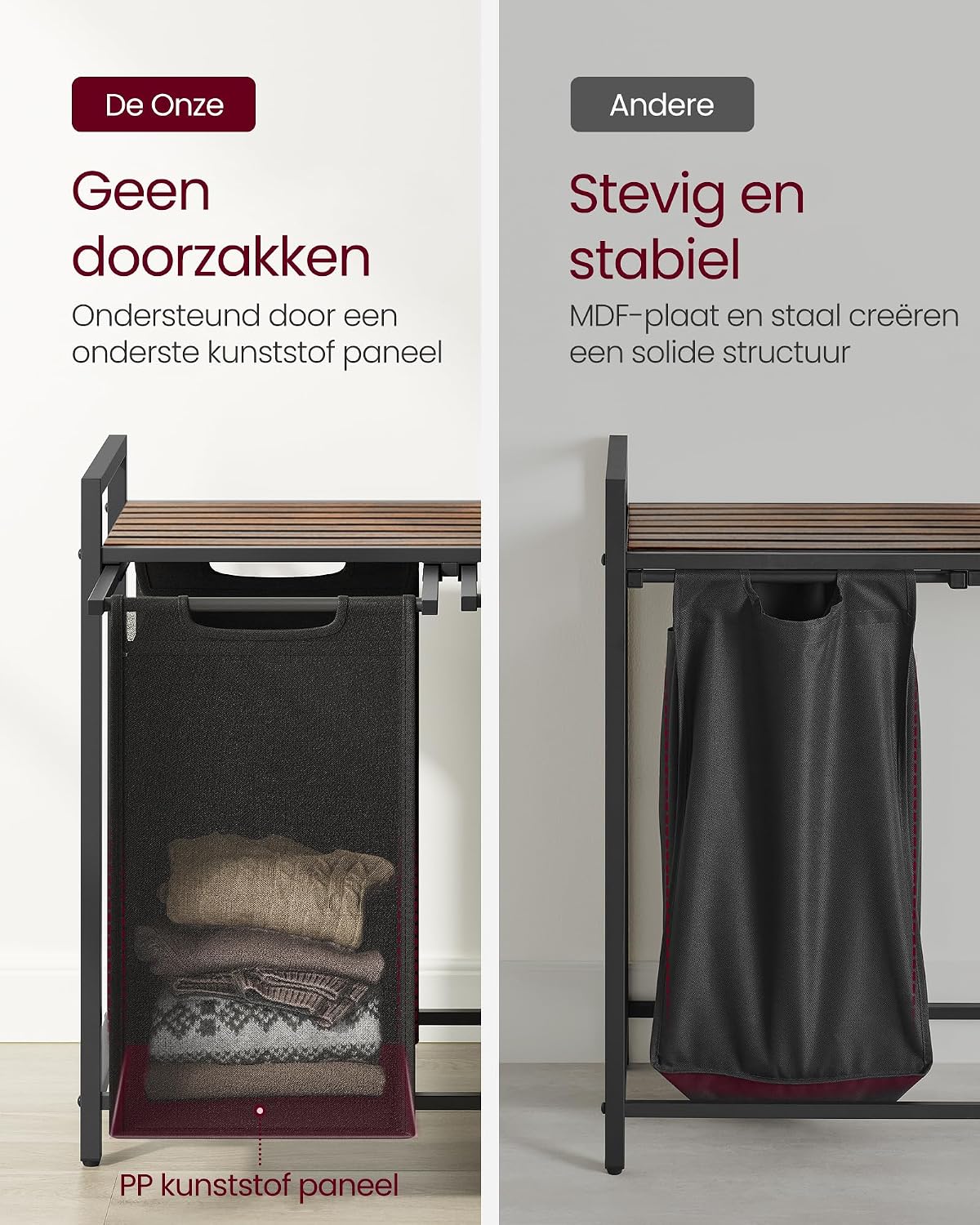 Detalle 1 de VASAGLE BLH201B01 BRENTA wasmand met 2 uitneembare Oxford stoffen zakken