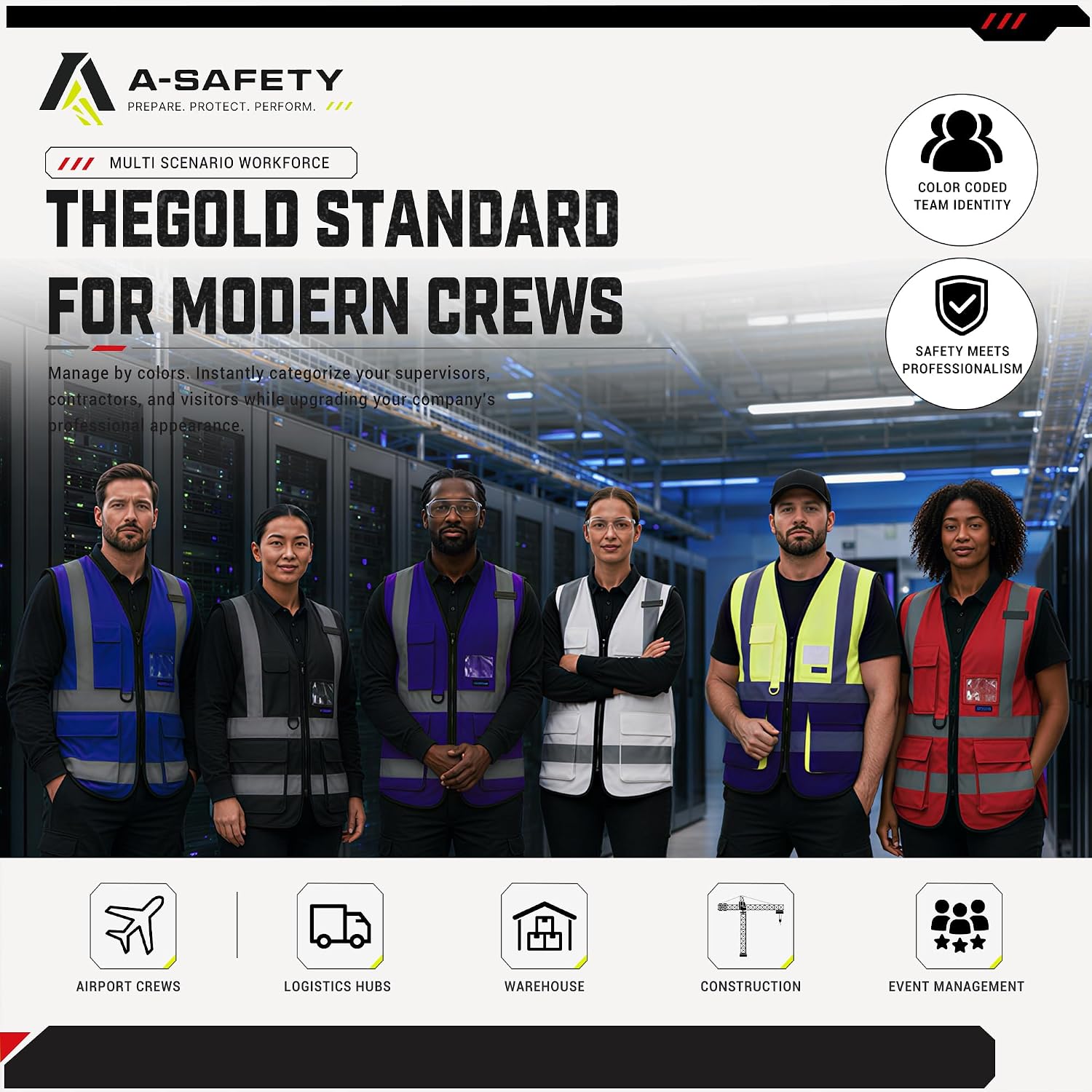 Detalle 1 de A-SAFETY Red M Safety Vest with Reflective Strips and 7 Utility Pockets