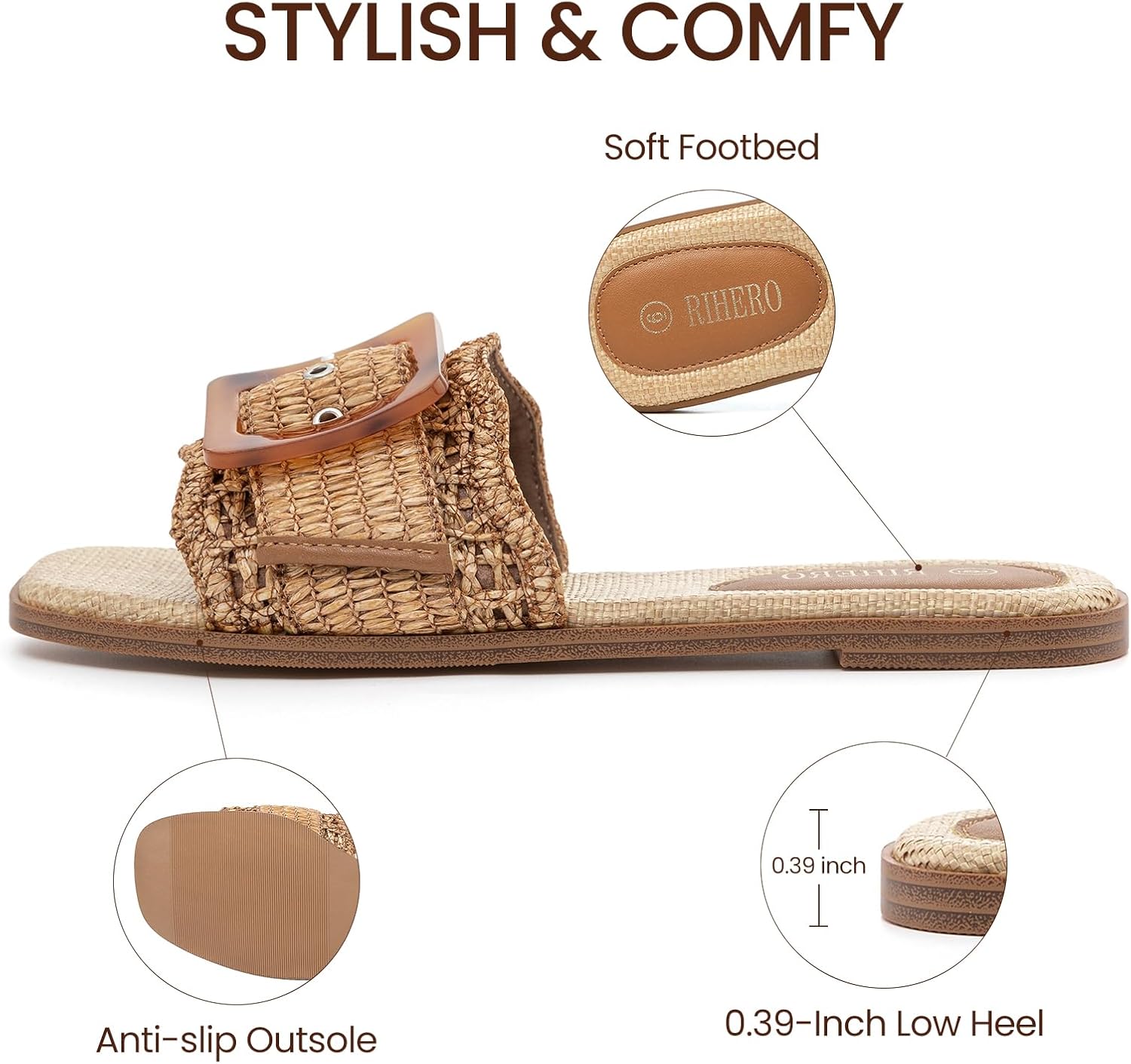 Detalle 2 de Rihero raffia flat sandals for summer