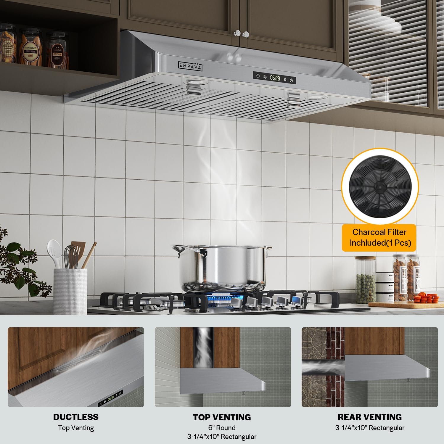 Detalle 2 de Empava 30-Inch Under-Cabinet Range Hood, 300 CFM, 3-Speed Touch Control