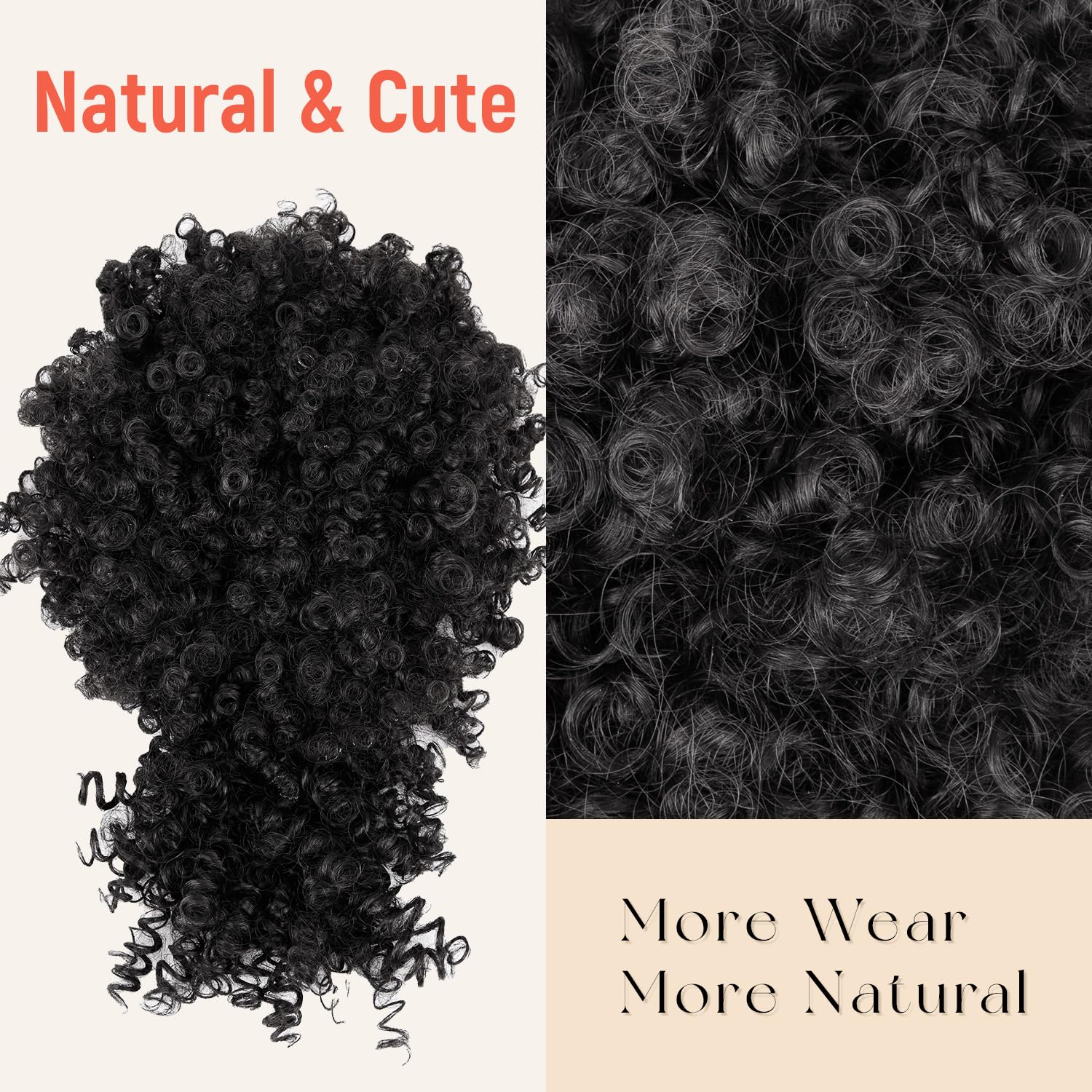 Detalle 2 de builson Drawstring Ponytail for Black Women (Afro Puff Kinky Curly, with Bangs) 1B Natural Black