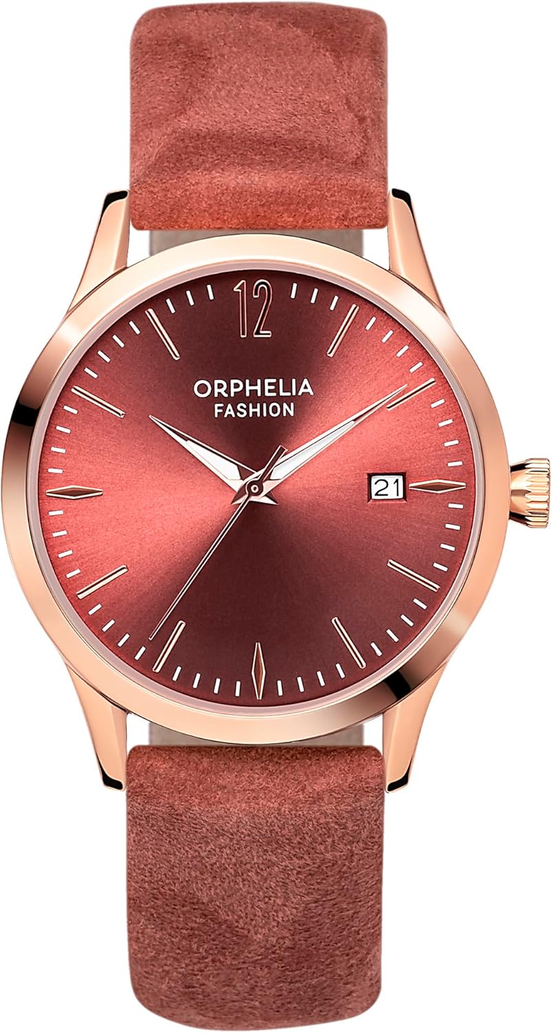 Detalle de Orphelia Fashion Orologio da polso da donna, analogico, Suede in Pelle – cassa oro rosa