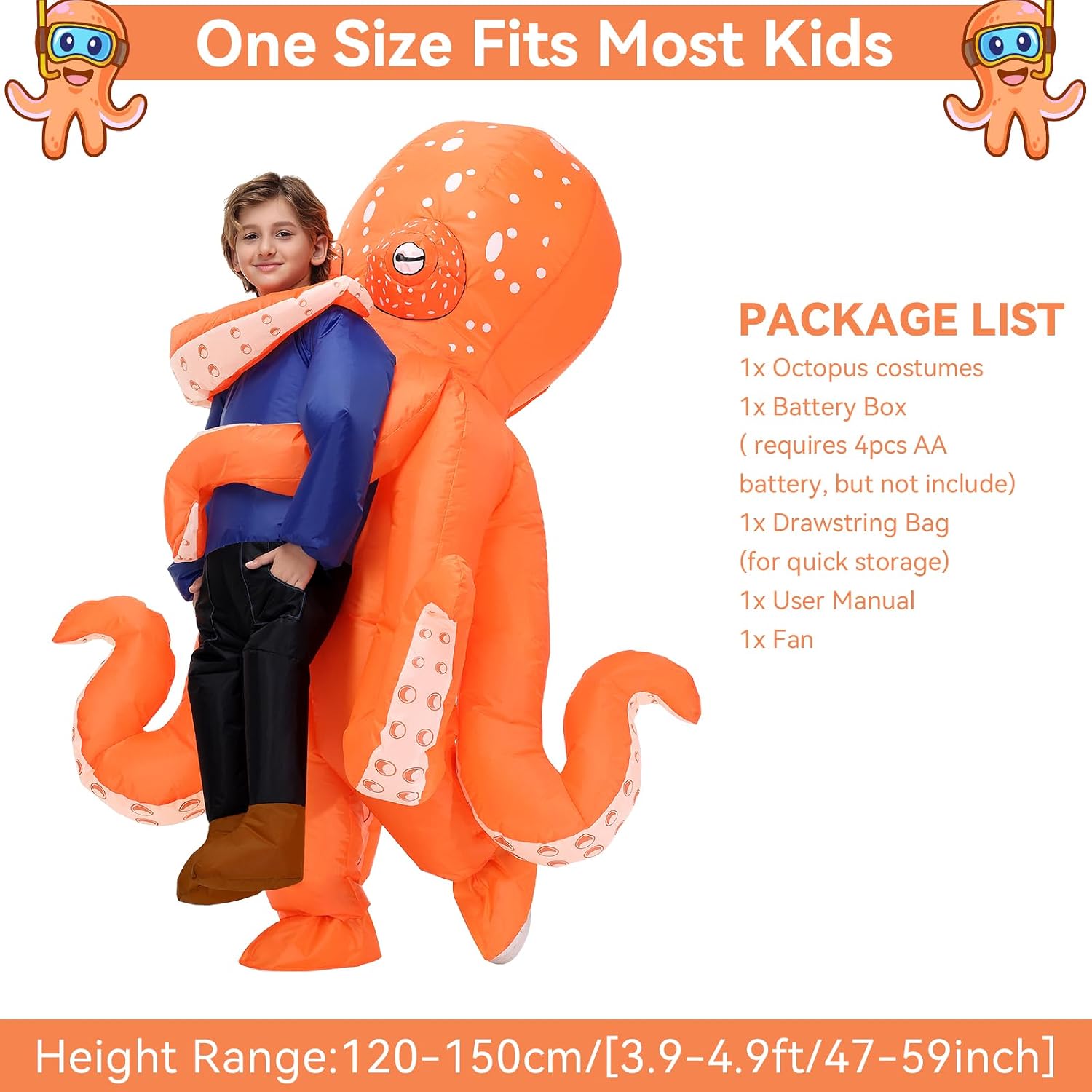 Detalle 2 de Searhmomo Inflatable Octopus Costume for Kids, Fan-Powered Polyester