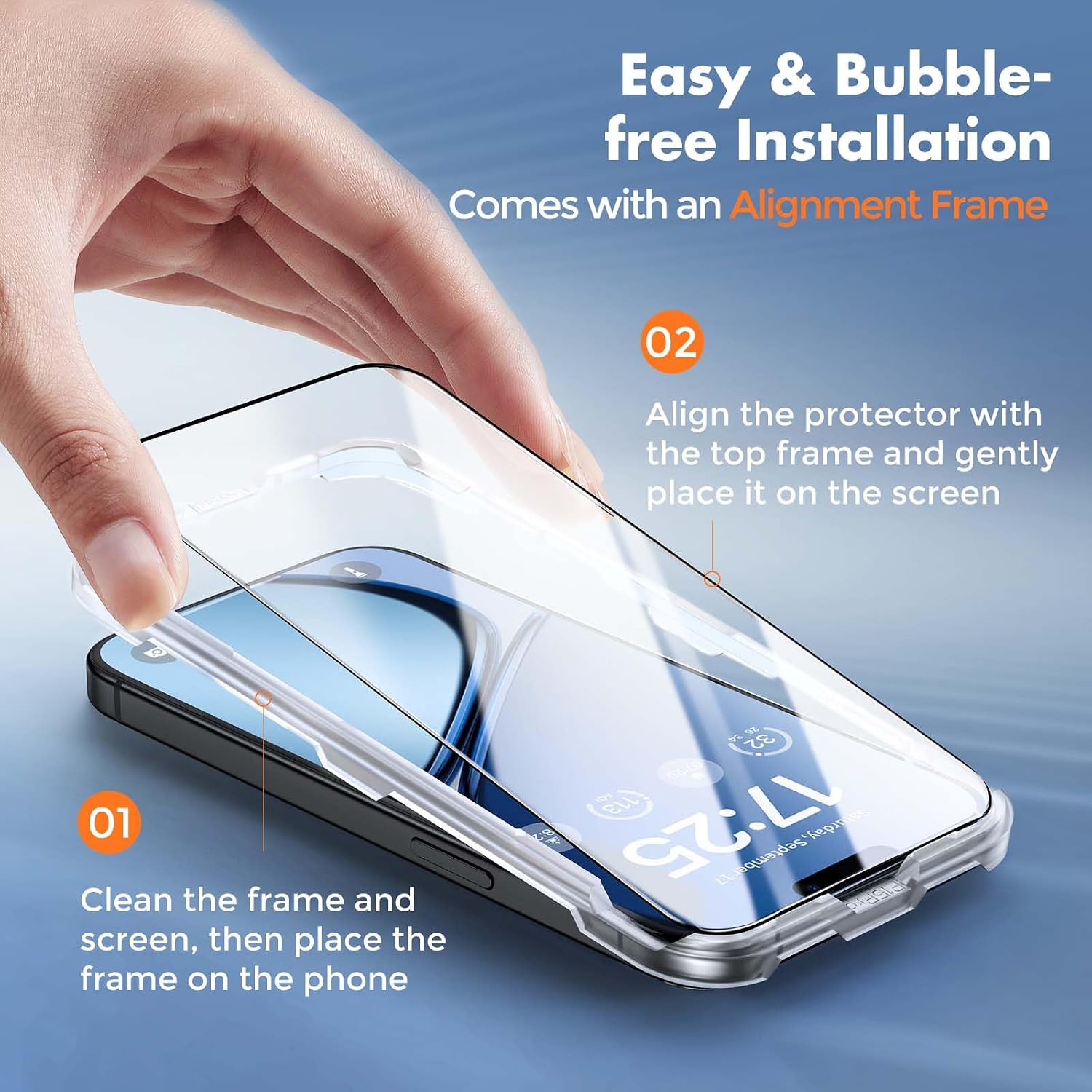 Detalle de UNBREAKcable 3-Pack Screen Protector for iPhone 15 (6.1”) – Double Shatterproof Tempered Glass, Easy Installation Frame, 99.9% HD Clarity