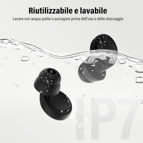 Detalle 2 de IDE11 Tappi per orecchie 35 dB - Silicone riutilizzabile con 7 paia XS/S/M/L per dormire, viaggiare, relax o concerti