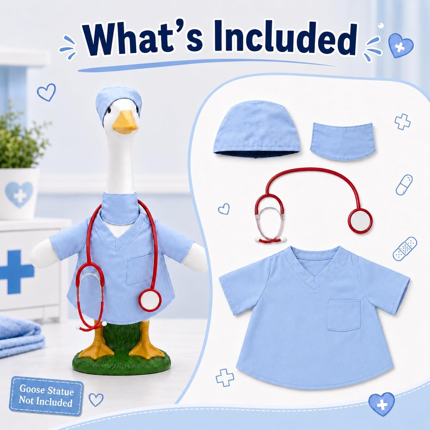 Detalle de GigaCircle Nurse Porch Goose Outfit for 23-Inch Statues, Blue Costume Set