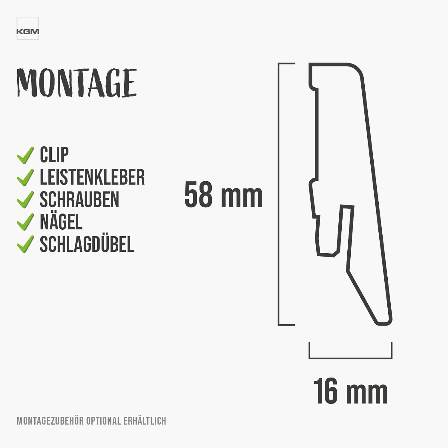 Thumbnail 1 de Vorteilspack 96 Meter Sockelleiste Mega – Weiß foliert, MDF, 2400 x 16 x 58 mm (40 Stück) von KGM