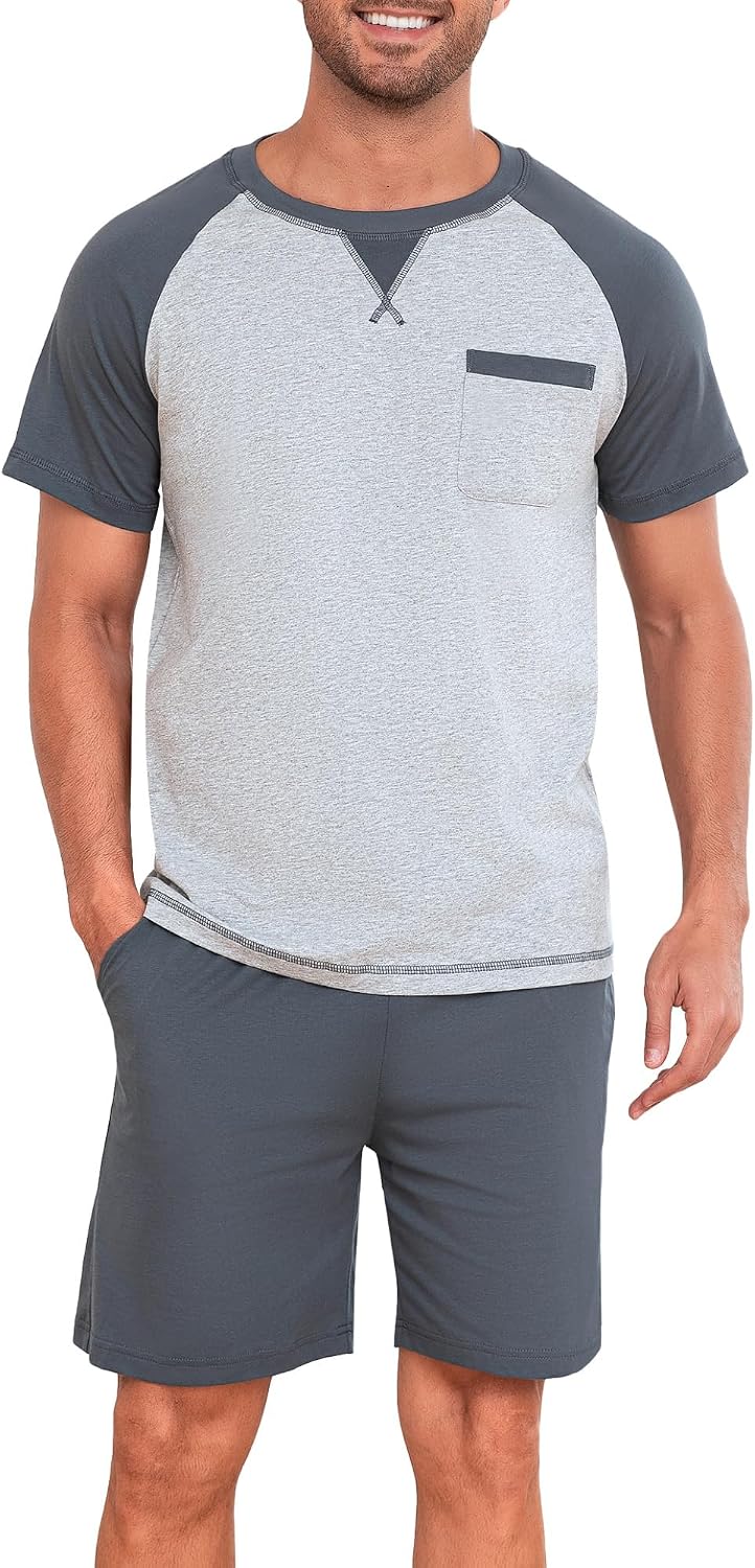 Thumbnail 6 de Winovia Herren Schlafanzug Kurz aus 100% Baumwolle – Sommer-Set mit Raglanärmeln