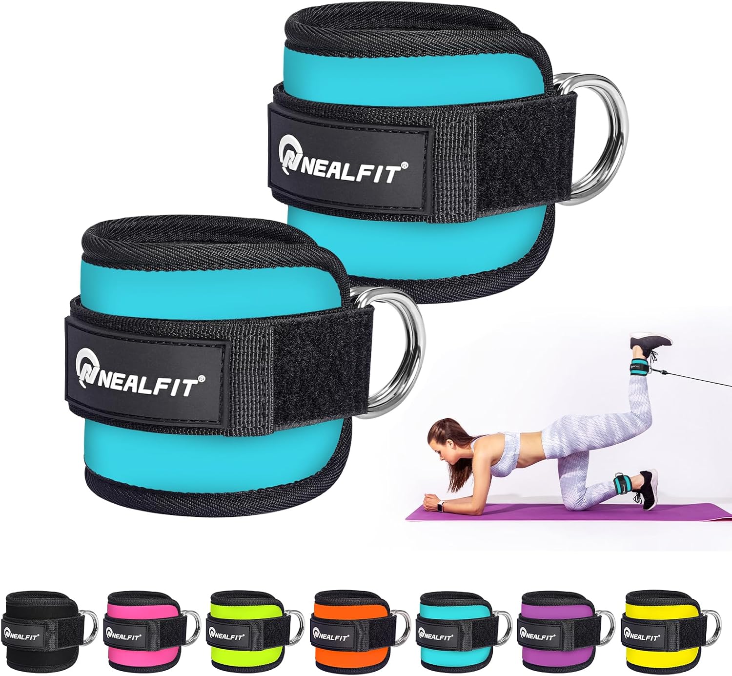 Detalle de NEALFIT Ankle Straps for Cable Machines, 7 mm Neoprene, Blue Pair
