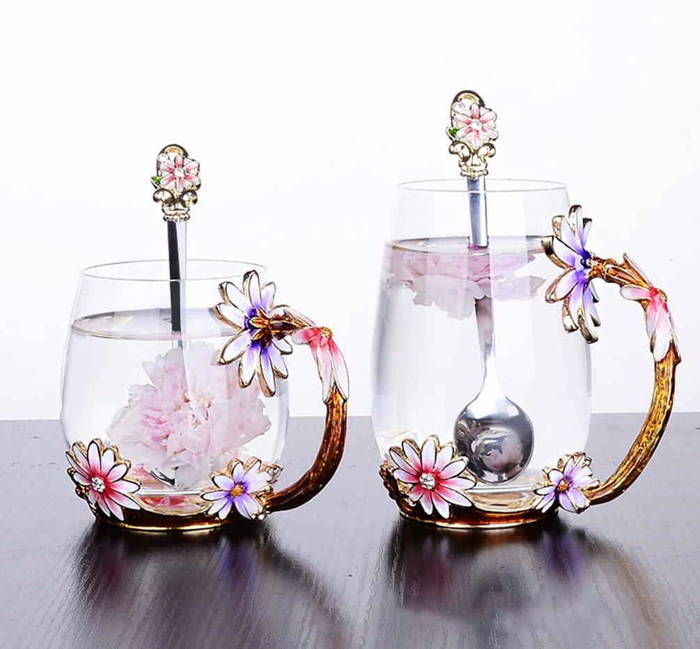 Thumbnail 6 de Biigming Tasse à thé en Verre émaillé – szklany kubek z kwiatowym zdobieniem