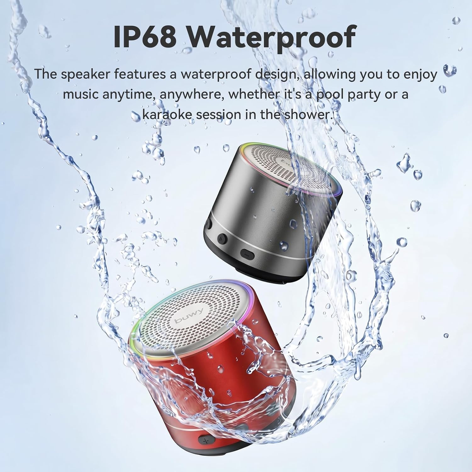 Detalle de buwy Mini Bluetooth-Lautsprecher – 83 g, IPX7, Bluetooth 5.4, RGB-Lichteffekte