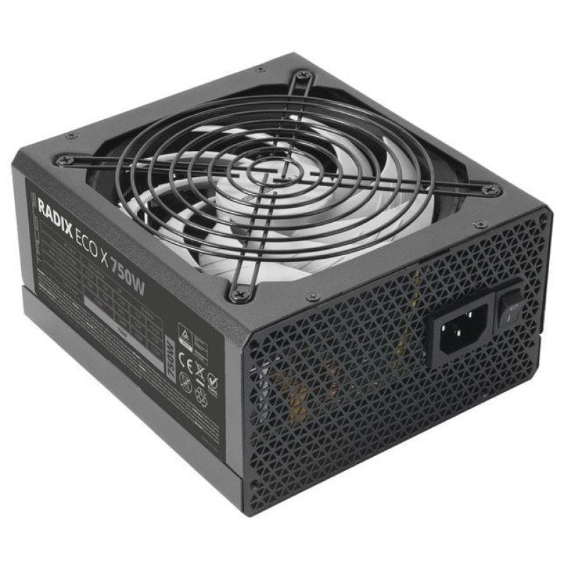 Detalle de Tacens RADIX ECO X 750W: Fuente ATX 750W con eficiencia 87% y seguridad avanzada