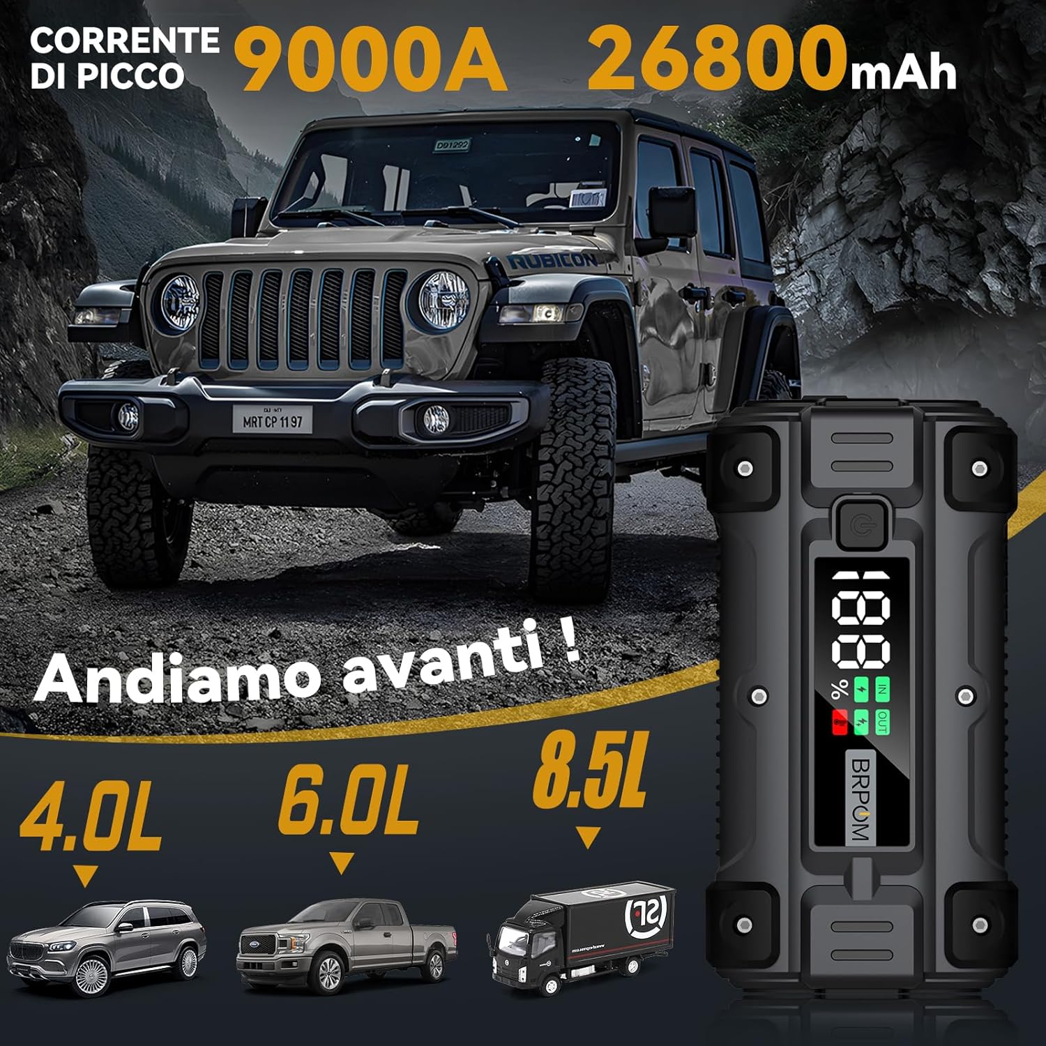 Thumbnail 1 de BRPOM Avviatore Batteria Auto BM502: 9000A di Avviamento d’Emergenza con Power Bank 26800 mAh