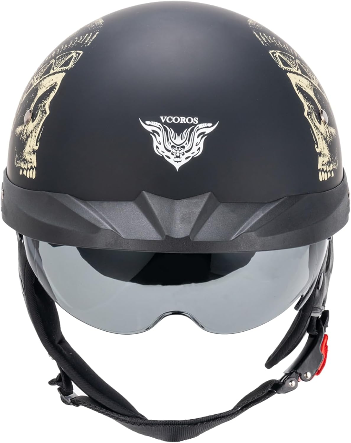Detalle de VCOROS VHF04 Half Helmet: Retro Open-Face DOT-Certified Cruiser Helmet with Sun Visor