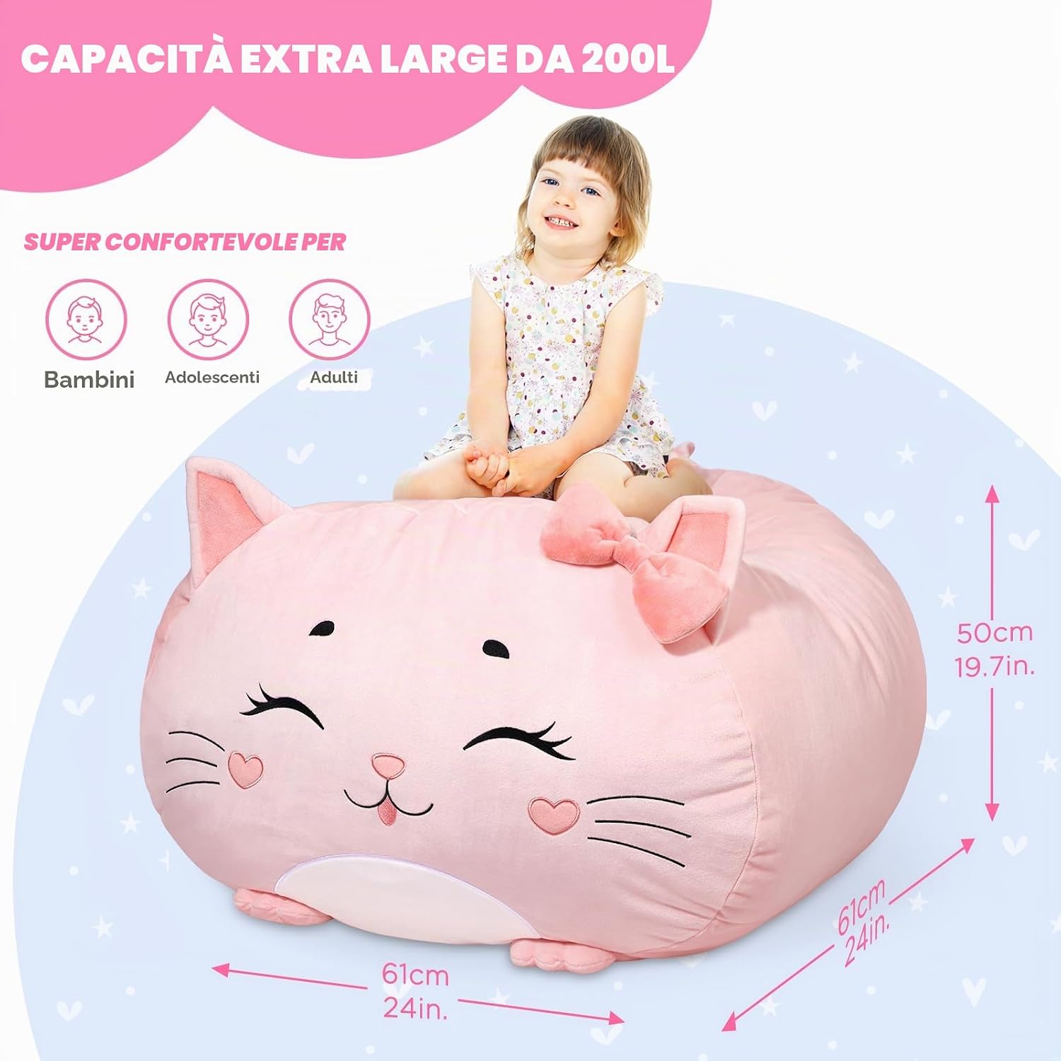 Thumbnail 1 de GAGAKU Pouf di peluche 60x60 cm XXL con copertura per bambini – Organizer morbido per la cameretta