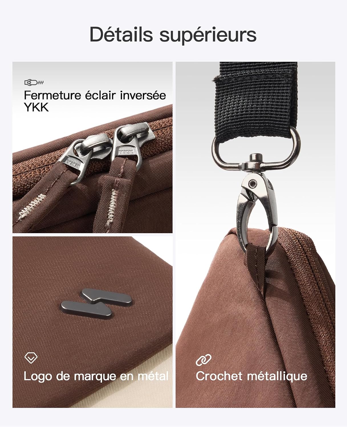 Detalle 2 de Inateck Sac 360° Protection, Grande capacité – Étui dédié 15,6–16'' et 16'' (2024–2019) avec bandoulière, Marron