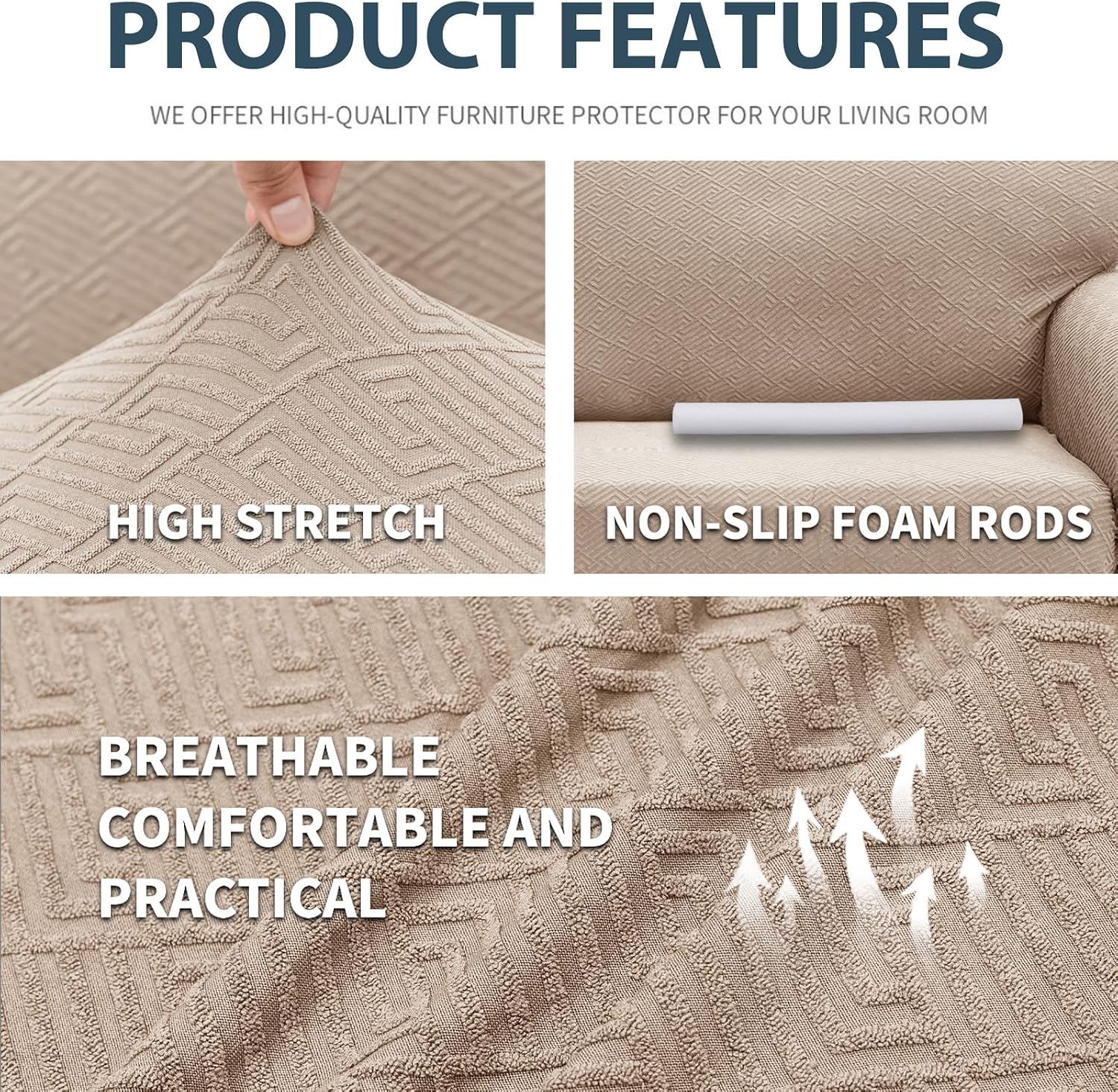 Detalle de Ystyle housse de canapé extensible universelle 4 places avec accoudoirs (kaki)