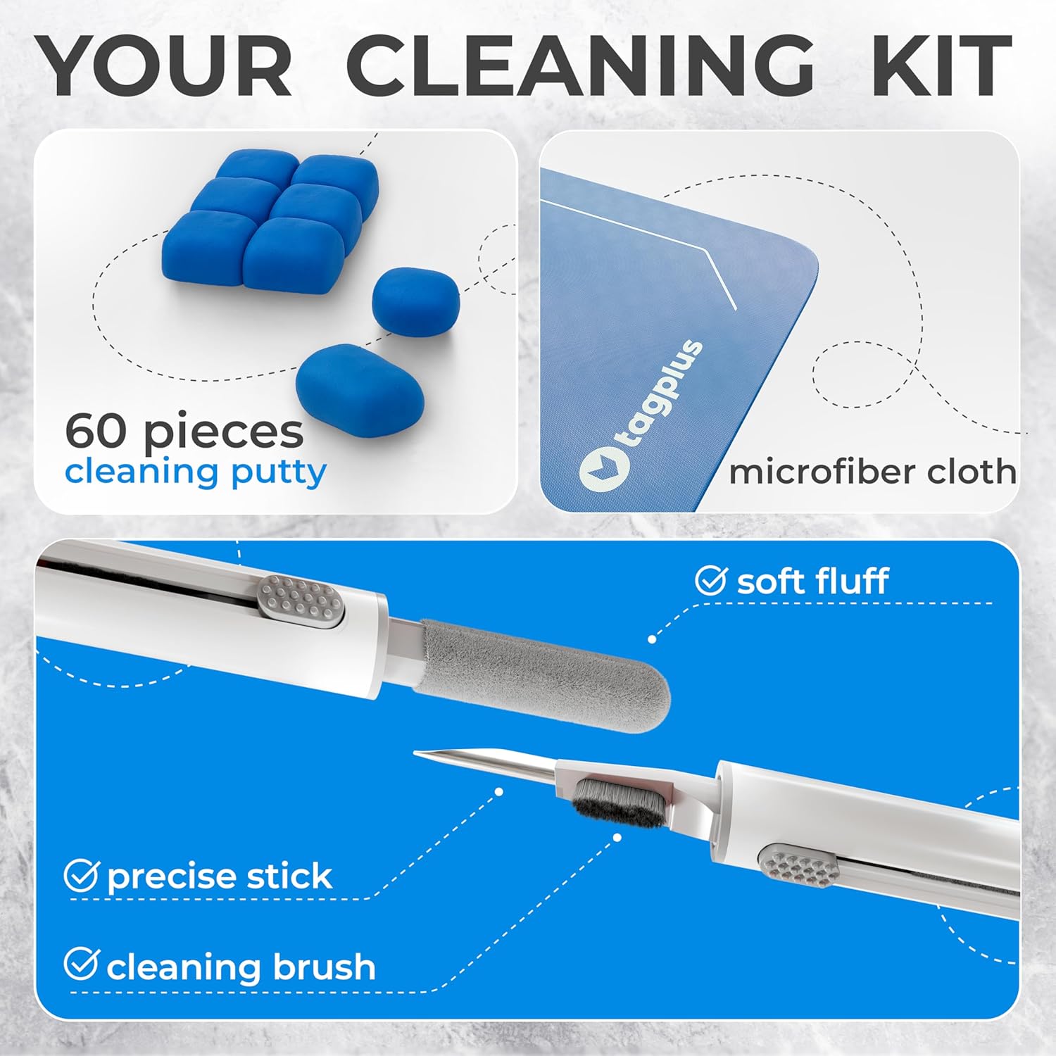 Detalle de tagplus AirPod Cleaner Kit + Pro Cleaning Tool with Metal Case & Cleaning Putty