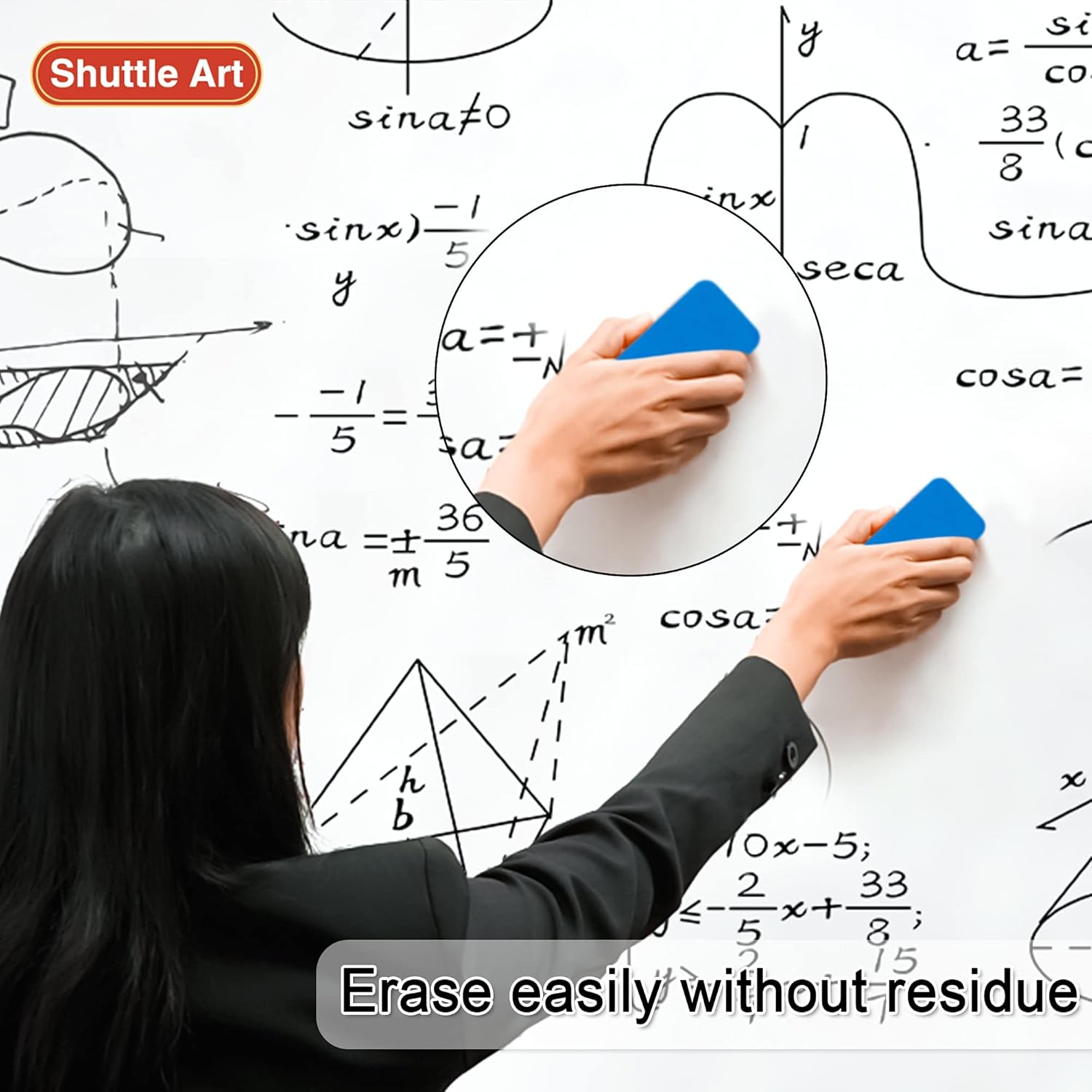 Detalle de Shuttle Art 120 Pack Black Chisel Tip Whiteboard Pens with 2 Erasers