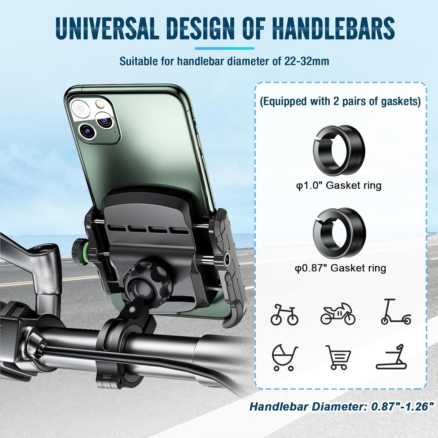 Detalle 2 de BTNEEU Support Téléphone Vélo et Moto – Support guidon universel 360° avec pas de sécurité renforcé