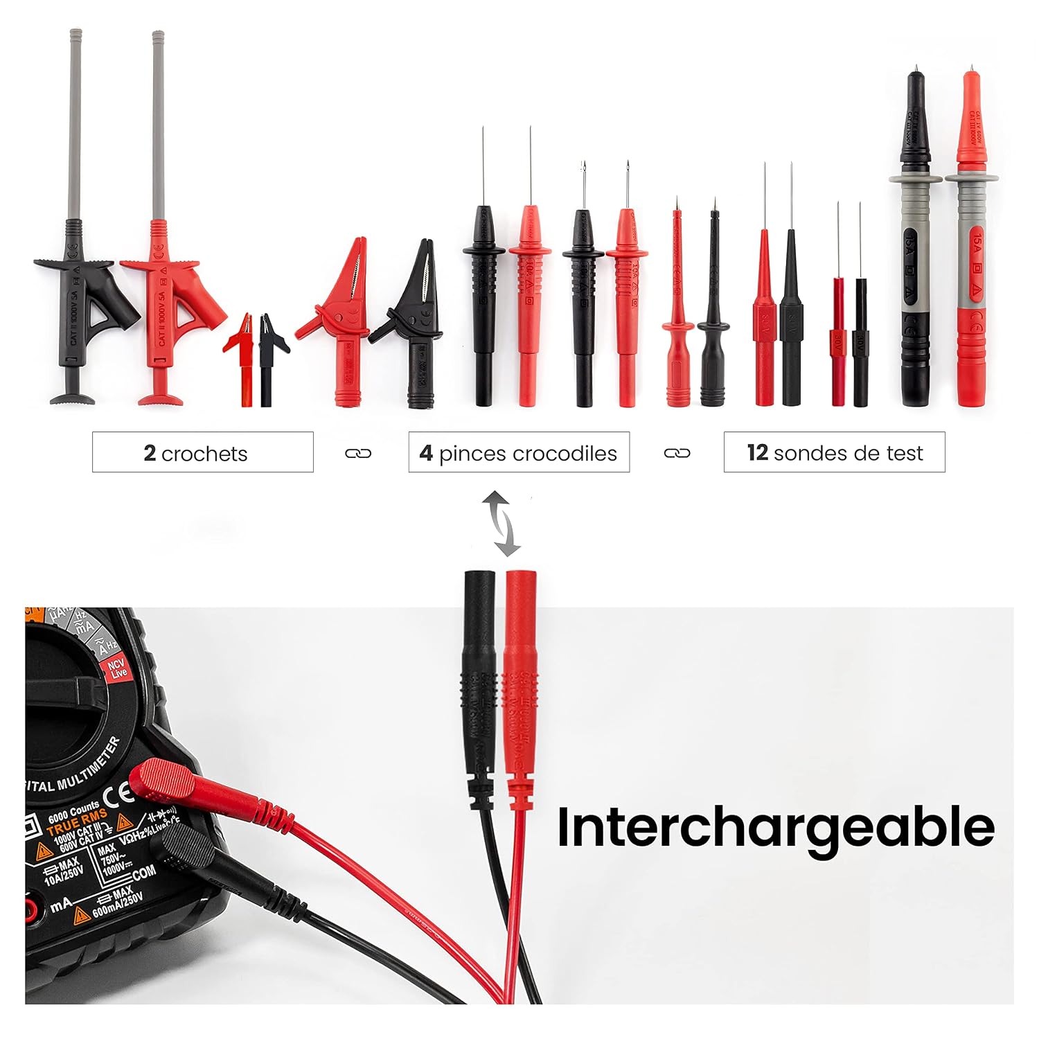 Thumbnail 4 de KAIWEETS Kit de cordons de test KT05 – 23 pièces, accessoire interchangeable pour multimètre