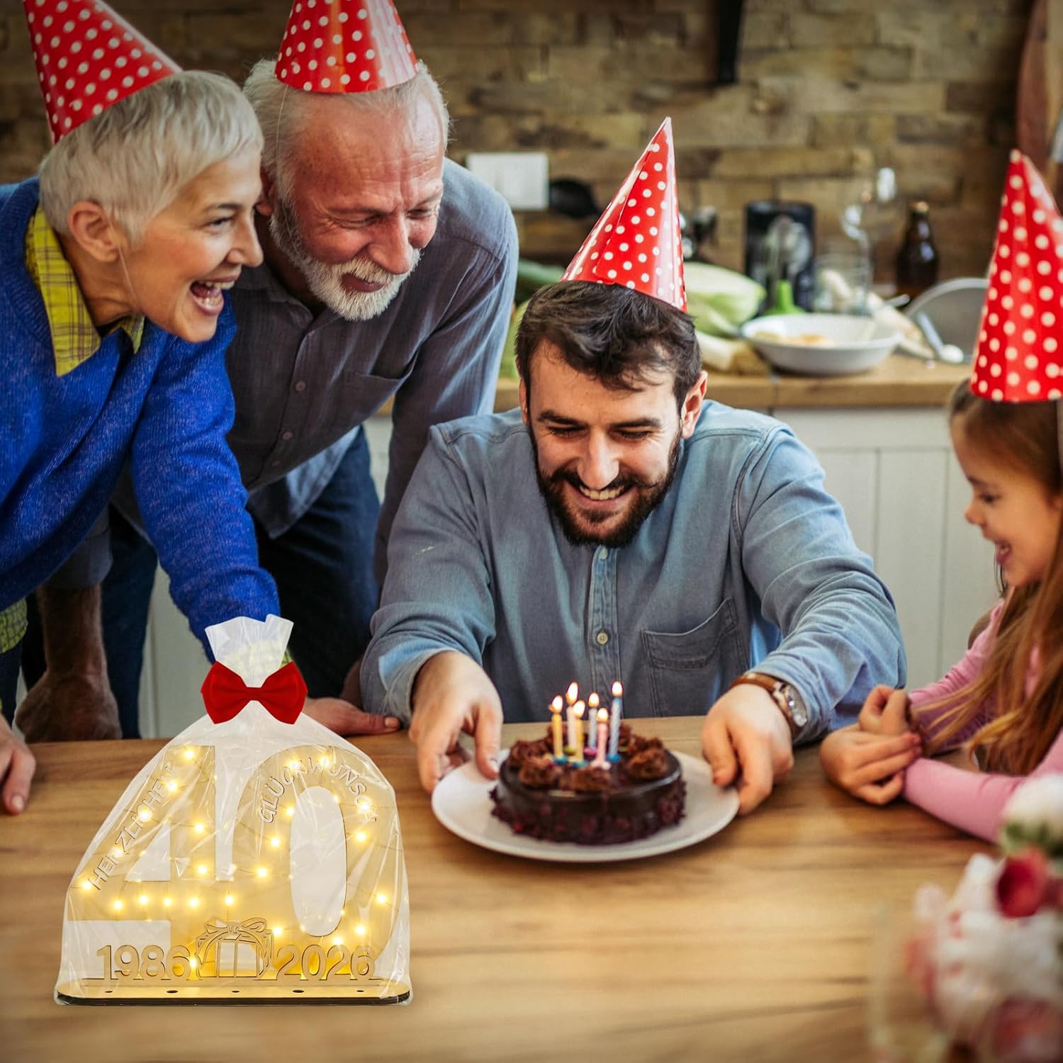 Thumbnail 6 de Seutgjie Originelles Geschenk 40 Geburtstag – Holzschild mit LED-Lichterkette, 29 × 21 cm
